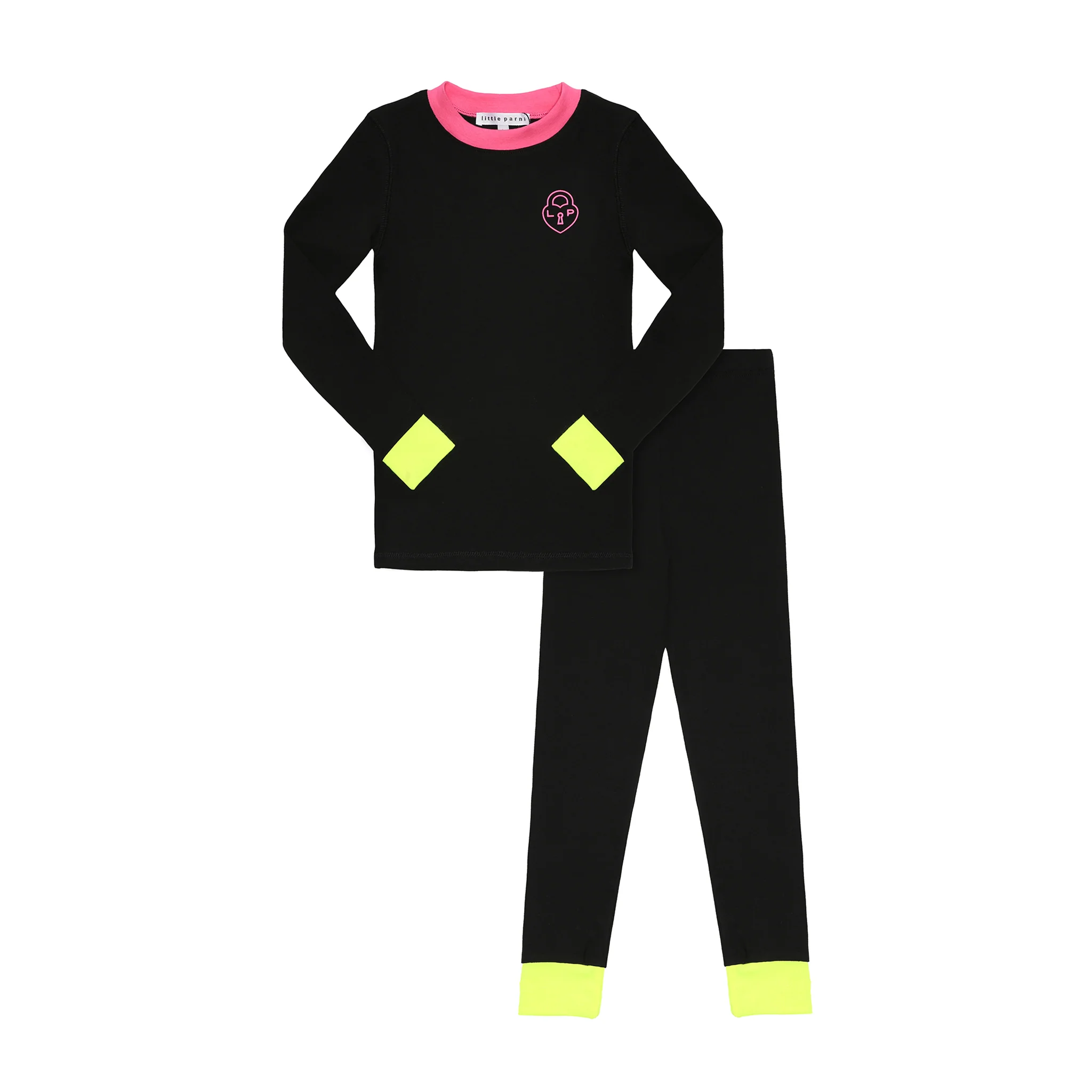 Little Parni Heartlock Neon Cuff Pajamas PJ83 - Black/Pink final sale