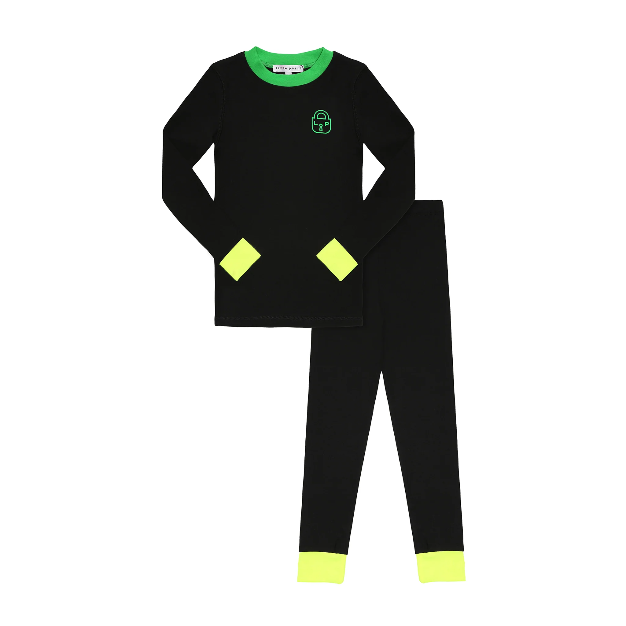 Little Parni Heartlock Neon Cuff Pajamas PJ83 - Black/Green final sale