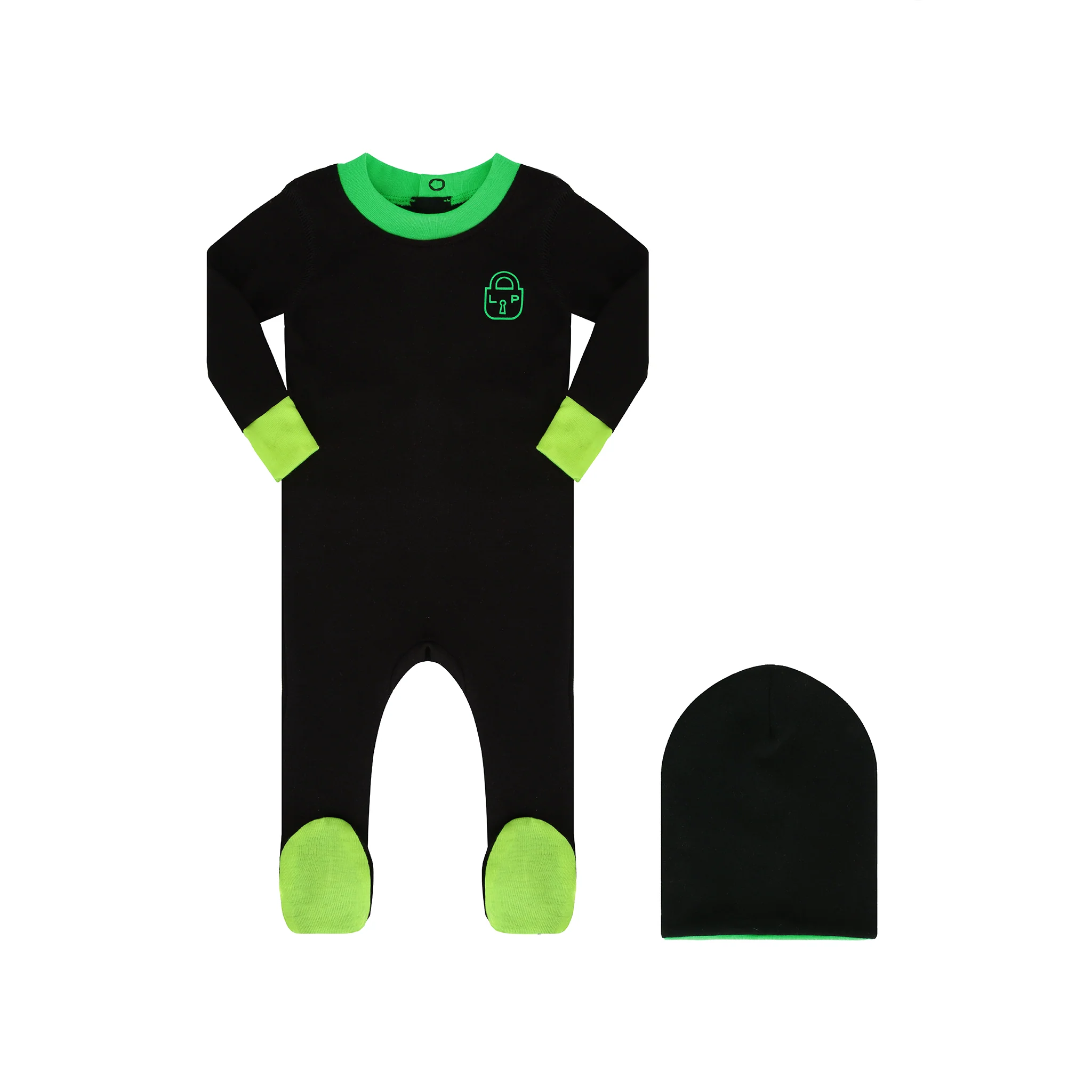 Little Parni  Heartlock Neon Cuff Stretchy & Beanie PJ86 Black/Green