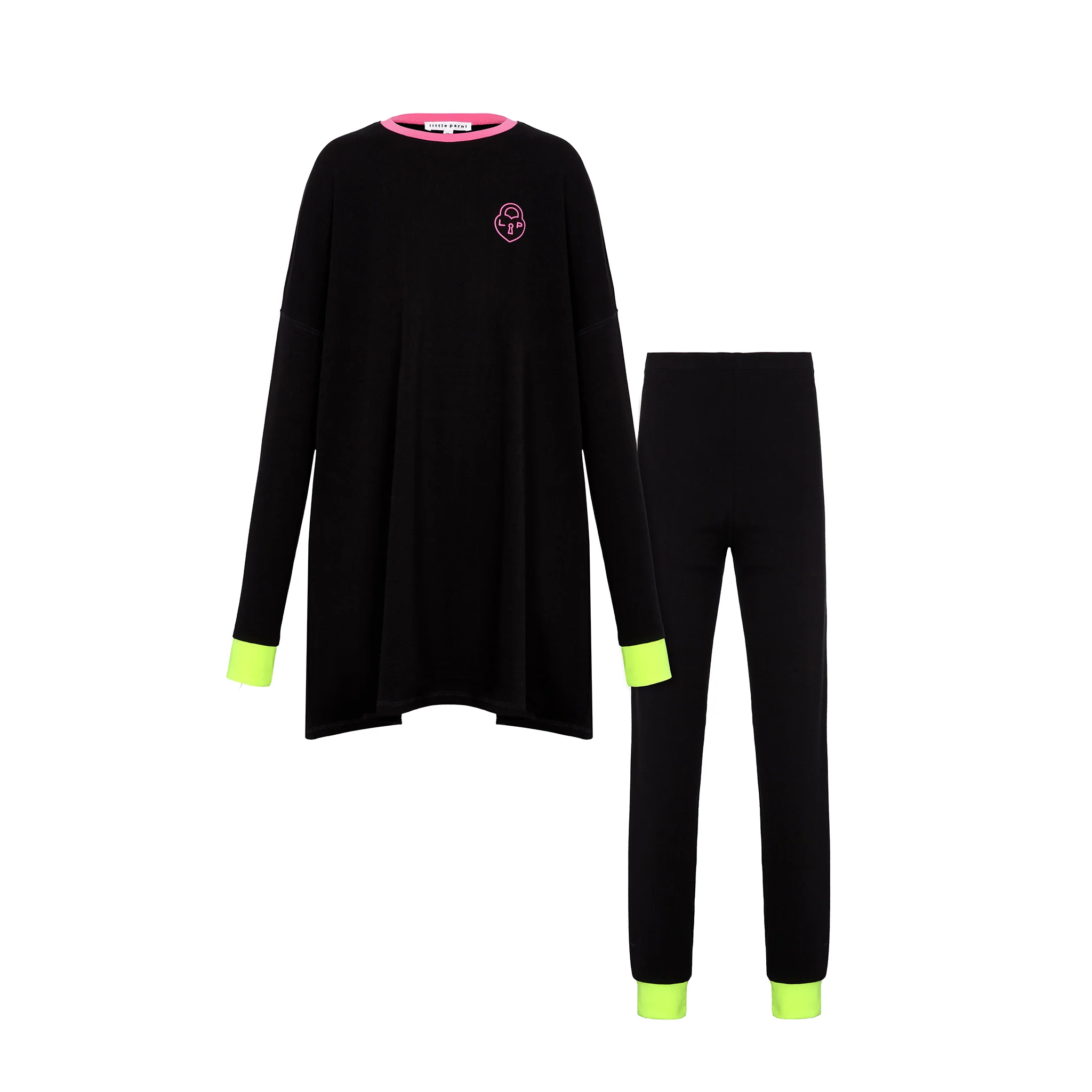 Little Parni Heartlock Neon Cuff Teen Pajamas PJ84 - Black/Pink final sale