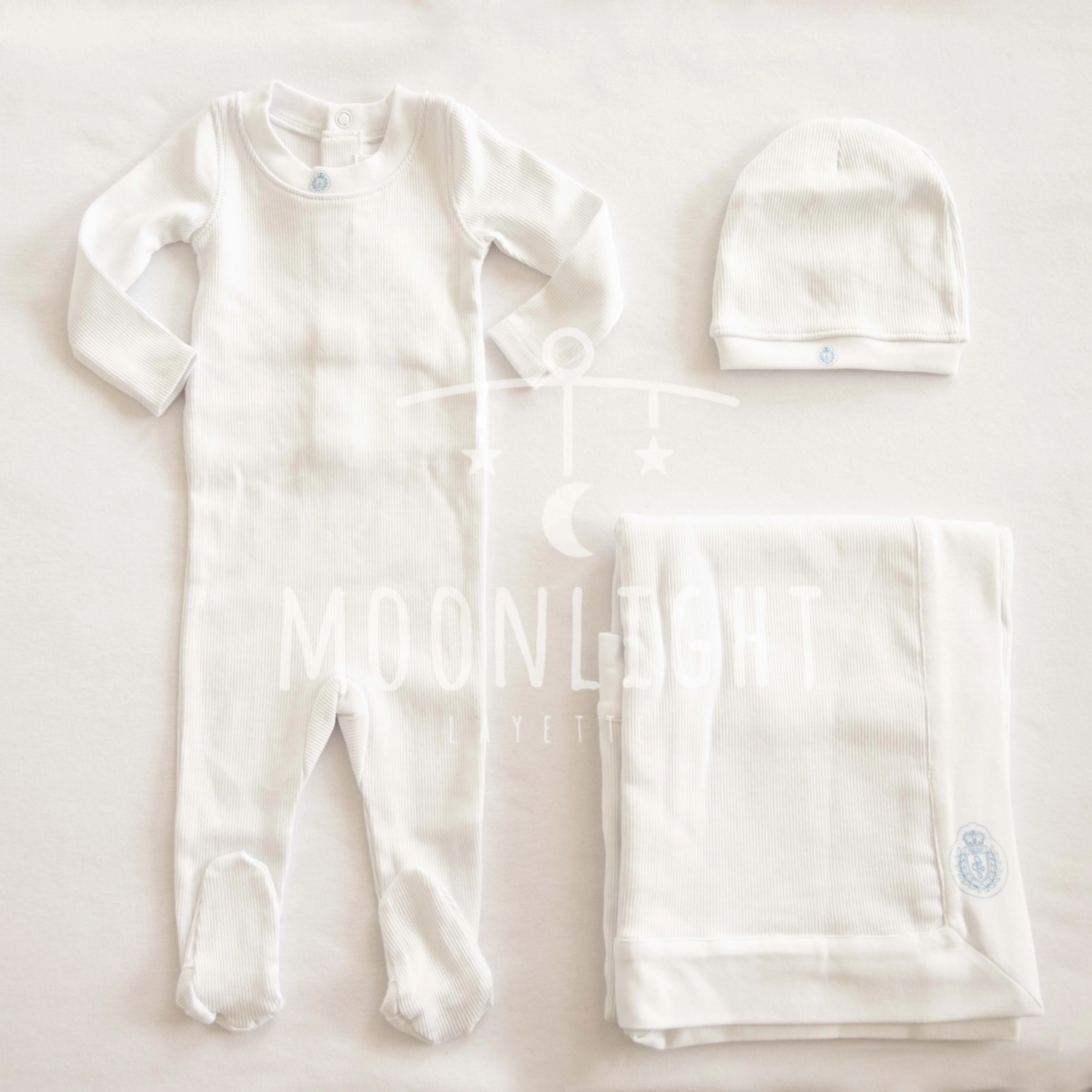Little Parni K431 Baby Logo 3PC Set - White / Blue