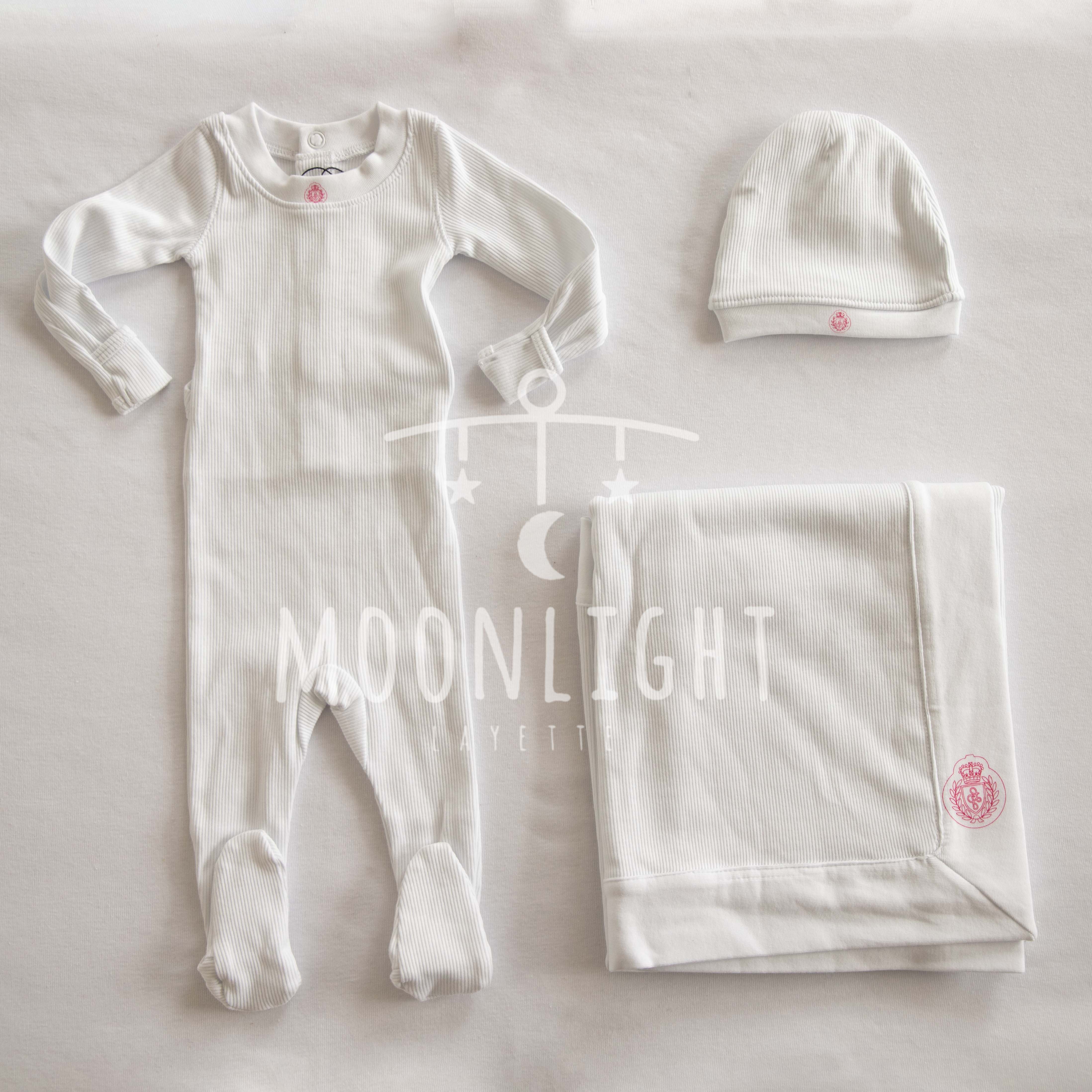 Little Parni K431 Baby Logo 3PC Set - White / Pink