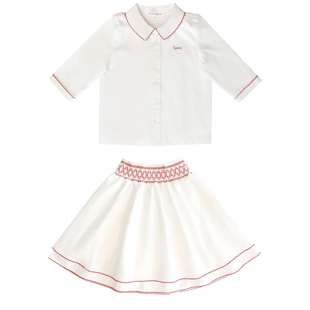 Little Parni Pico Signature Shirt And Smocking Skirt (K642 & K643) - White