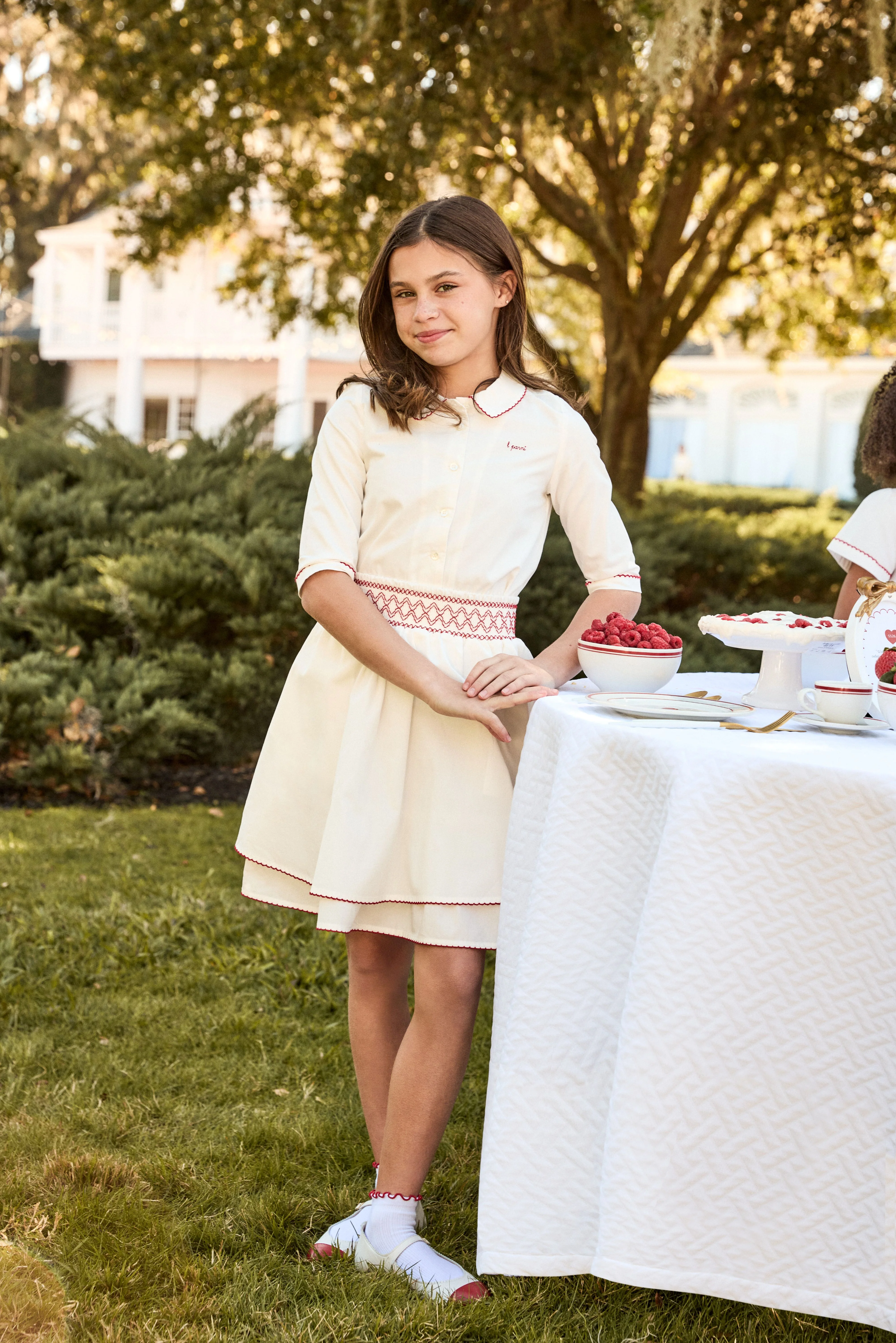 Little Parni Pico Signature Shirt And Smocking Skirt (K642 & K643) - White - Image 4