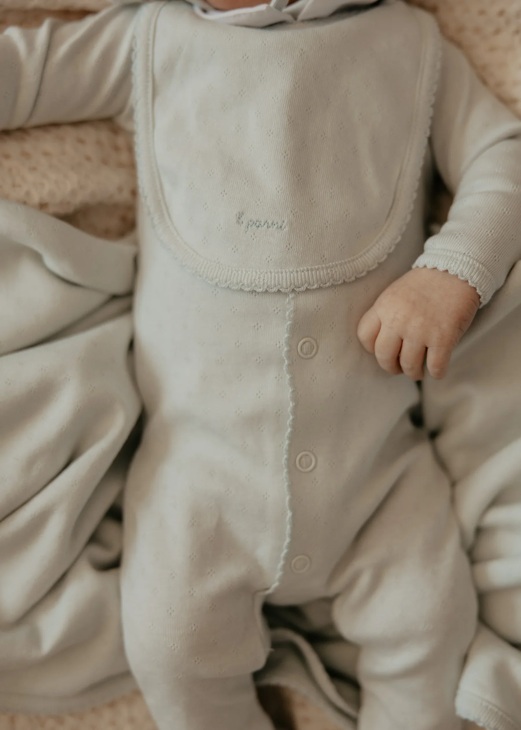 Little Parni Pointelle Footie, Bonnet And Bib (K656) - Light Blue - Image 2