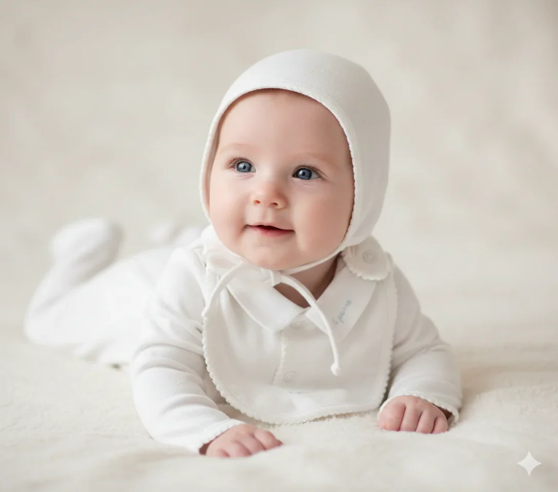Little Parni Pointelle Footie, Bonnet And Bib (K656) - White/Light Blue - Image 2