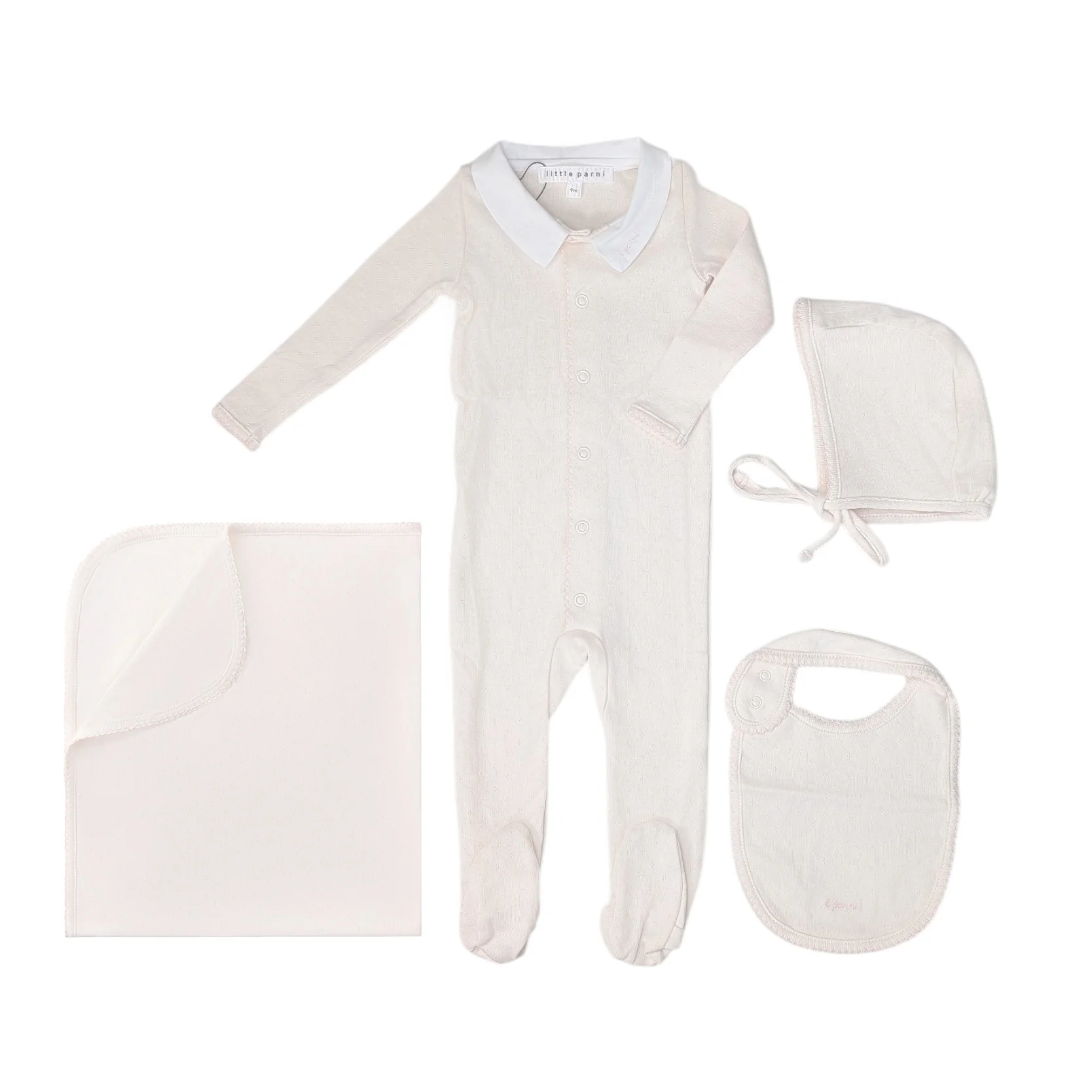 Little Parni Pointelle Footie, Bonnet, Bib & Blanket (K656+K657) - Pink