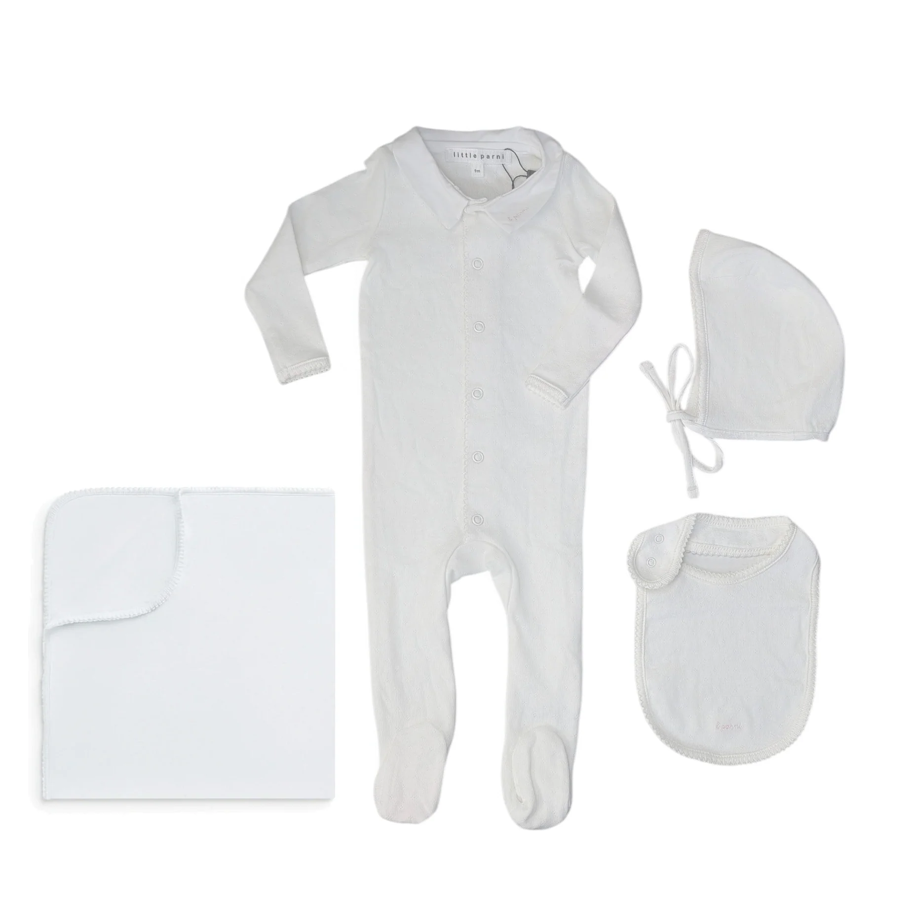 Little Parni Pointelle Footie, Bonnet, Bib & Blanket (K656+K657) - White/Pink