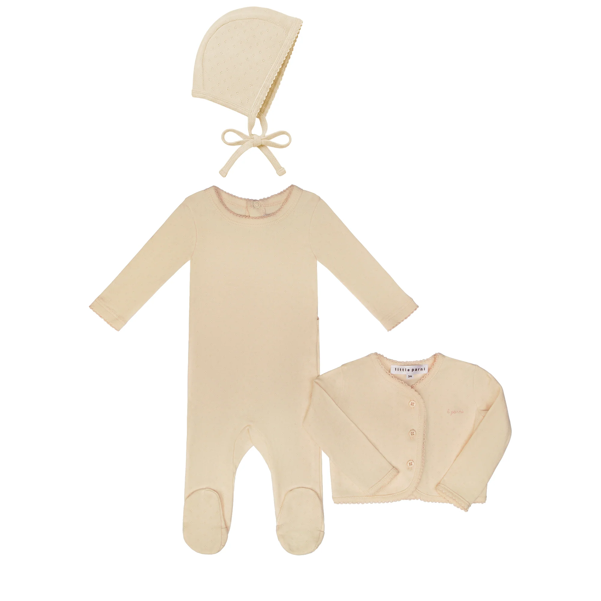 Little Parni Pointelle Footie, Cardigan And Bonnet (K655) - Pink - Image 2