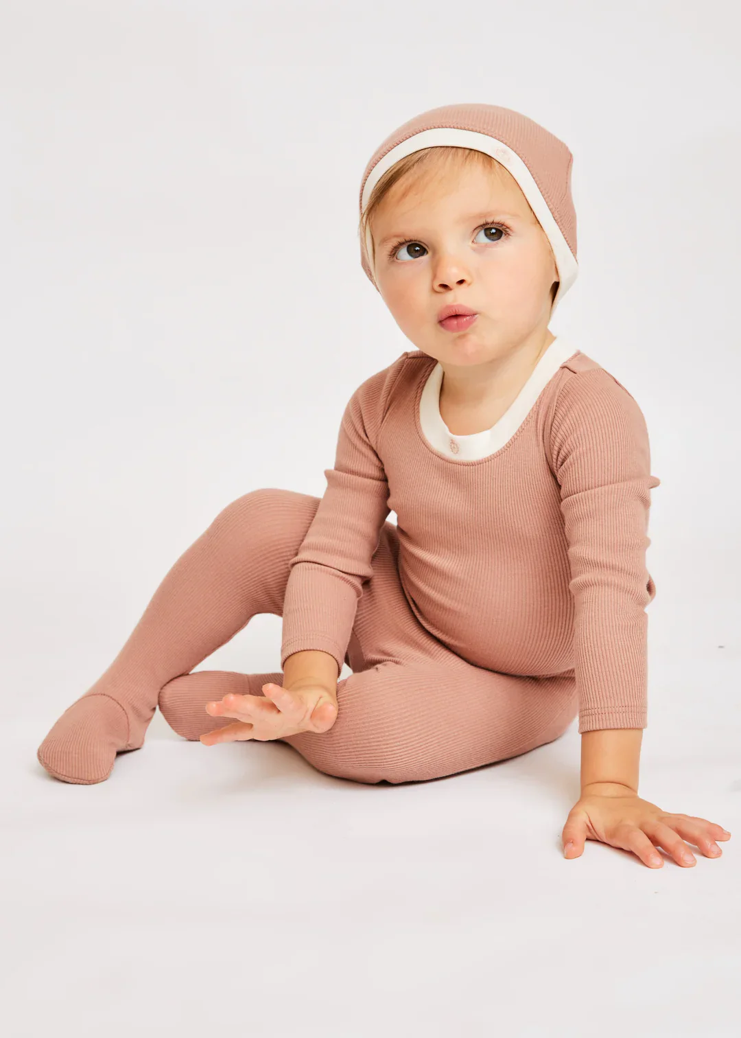 Little Parni Ribbed Cotton Stretchy and Matching Beanie - PINK - Image 2