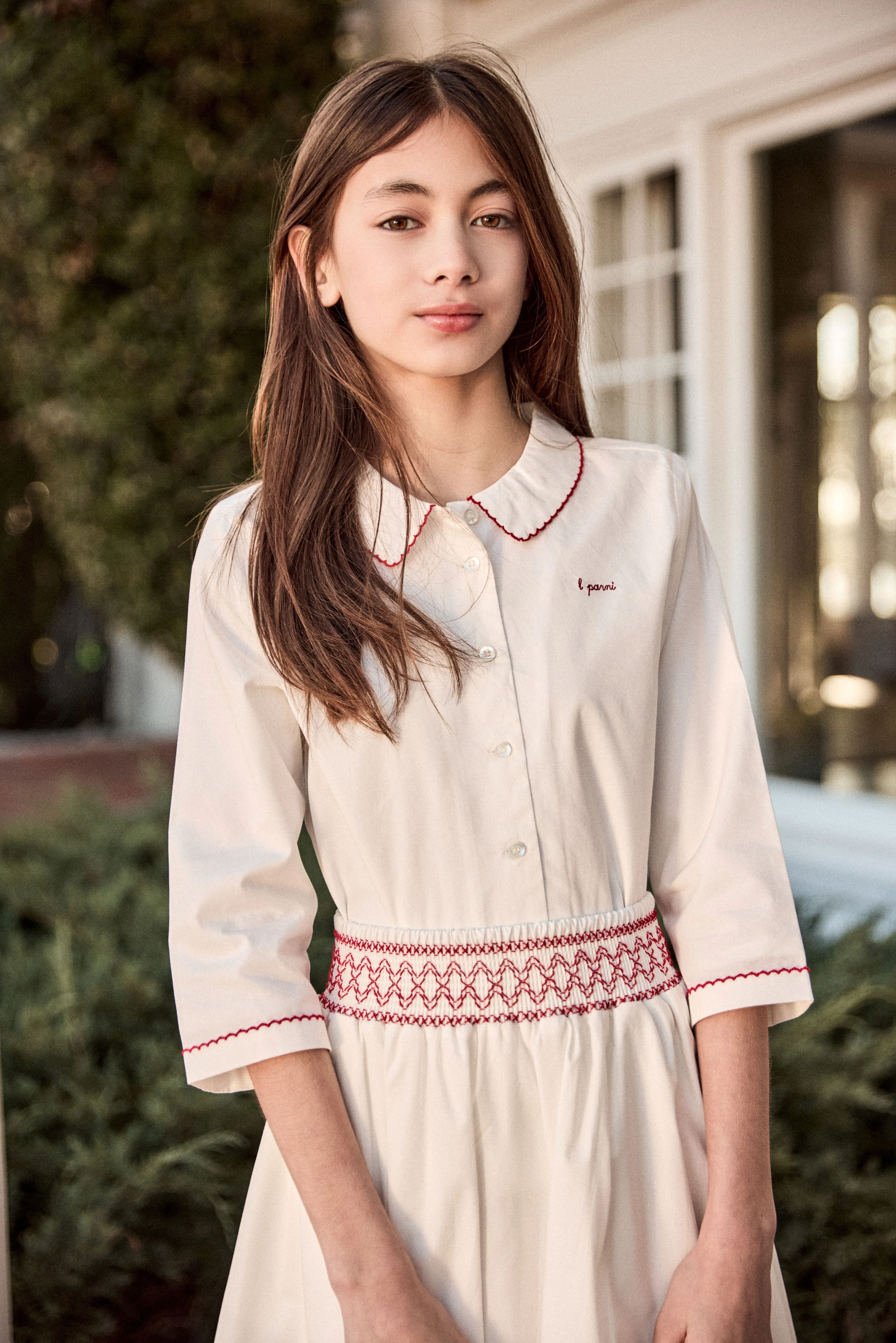 Little Parni Pico Smocking Teen MAXI Signature Shirt And Skirt Set (K642 & K644) - White - Image 2
