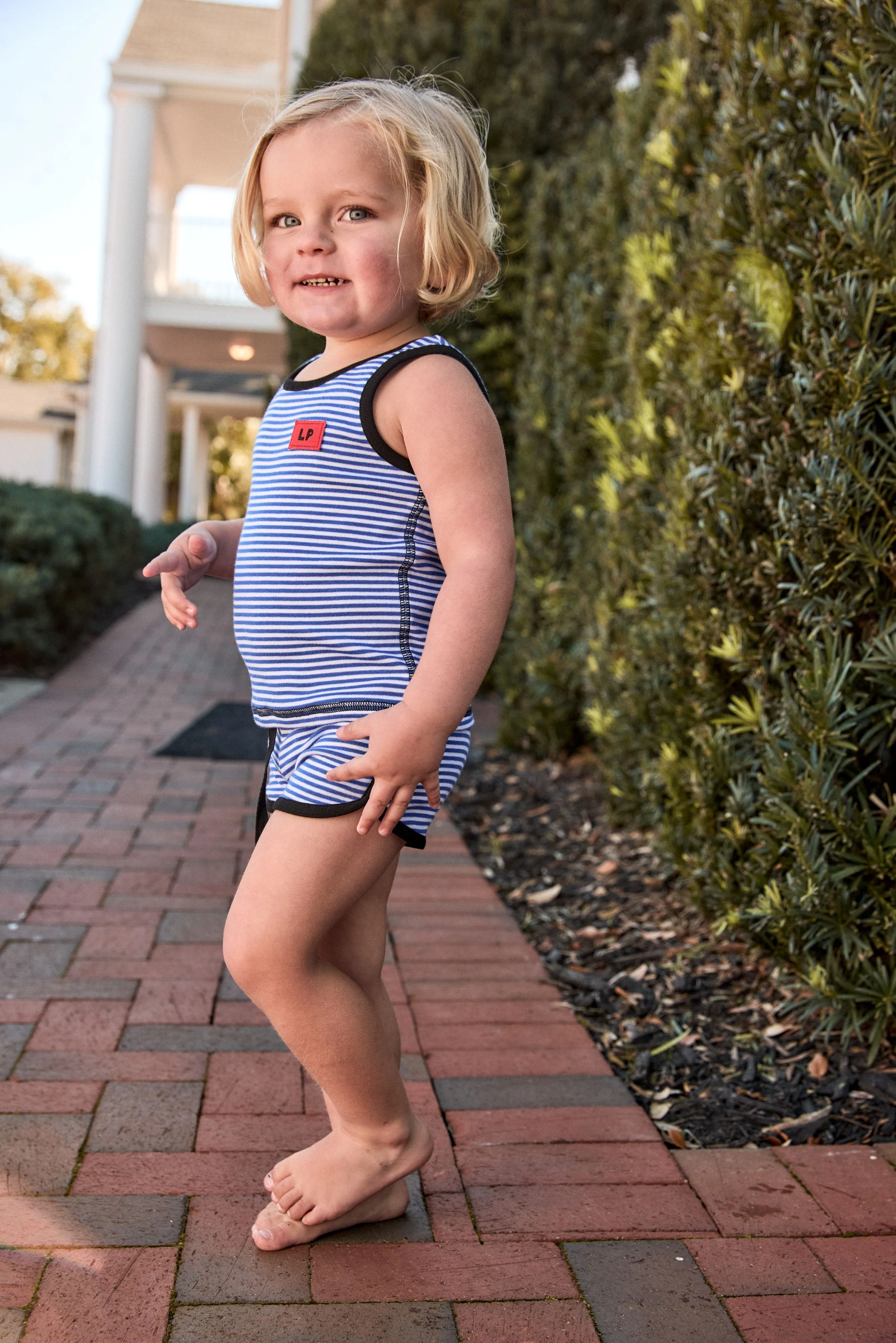 Little Parni Striped Tank Set (K627) - Royal Blue/White - Image 2