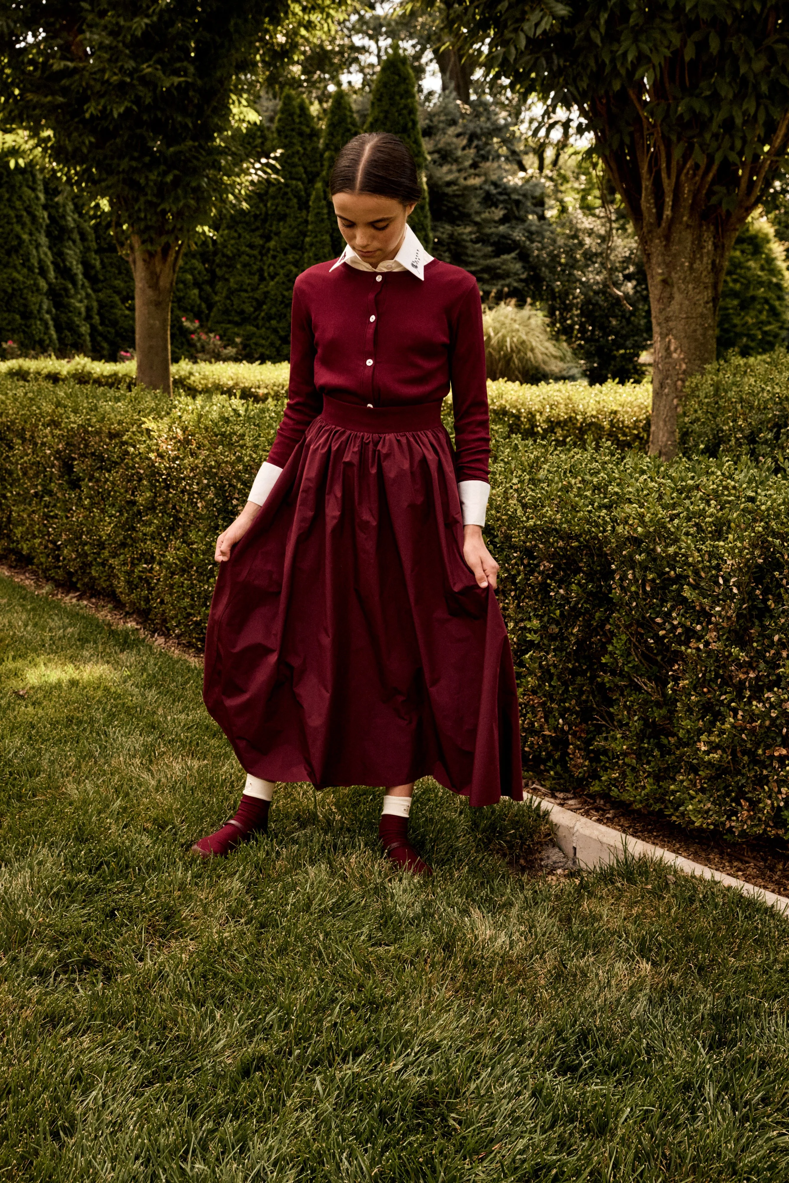 Little Parni Teen Taffeta Skirt (K559) - Burgundy - Image 2