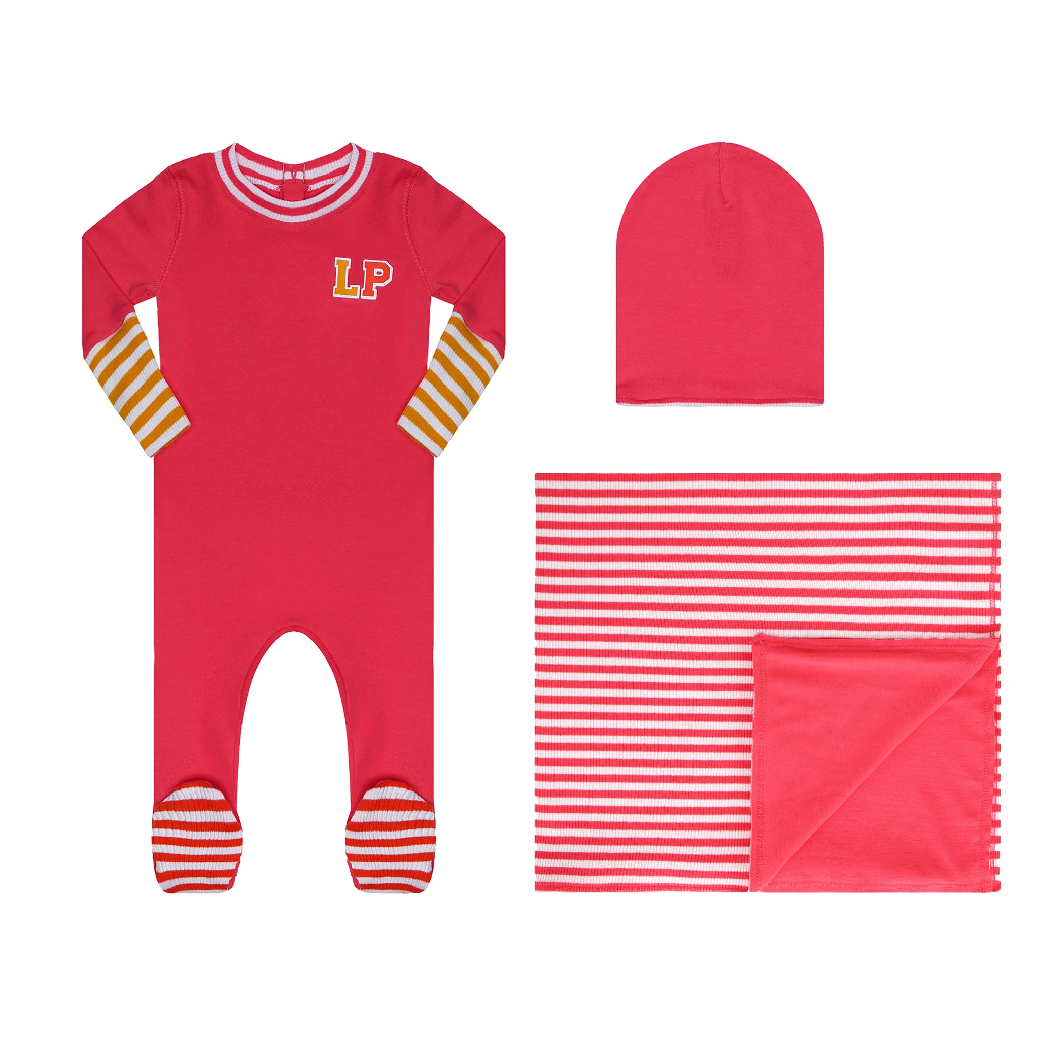 Little Parni  Varsity Colorblock 3PC Layette Set PJ91 - Pink