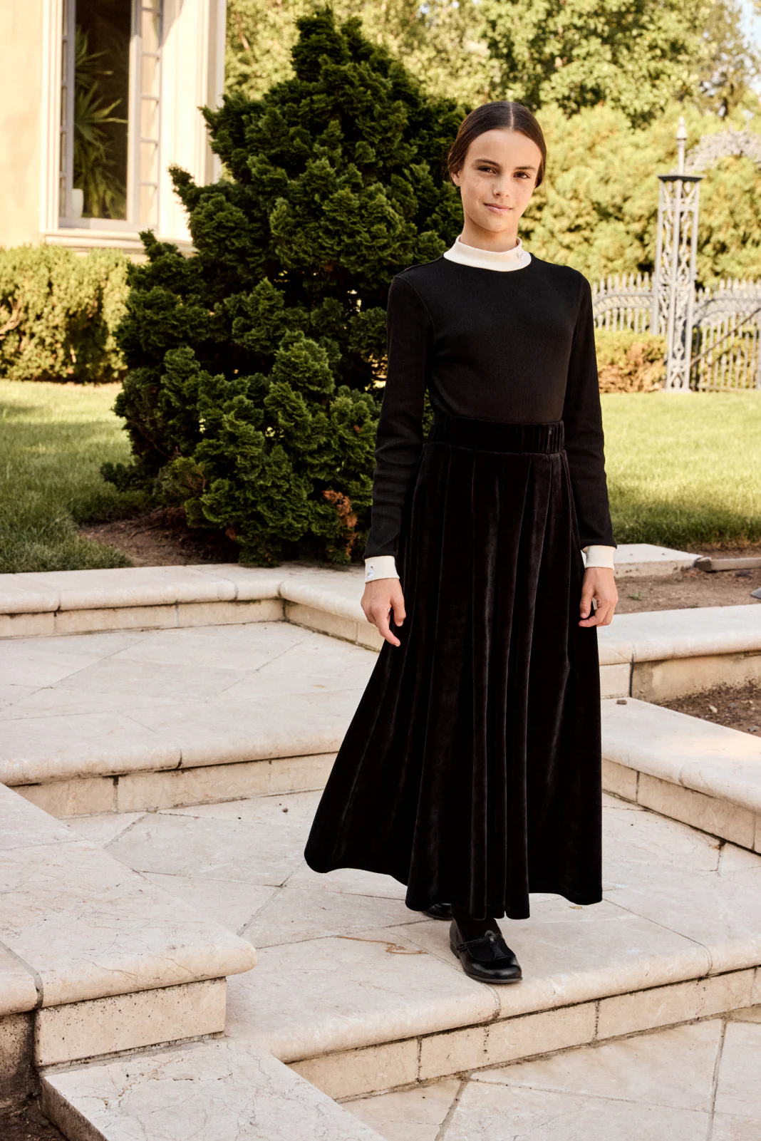 Little Parni Velour Pleated Maxi Skirt (K594) - Black - Image 2