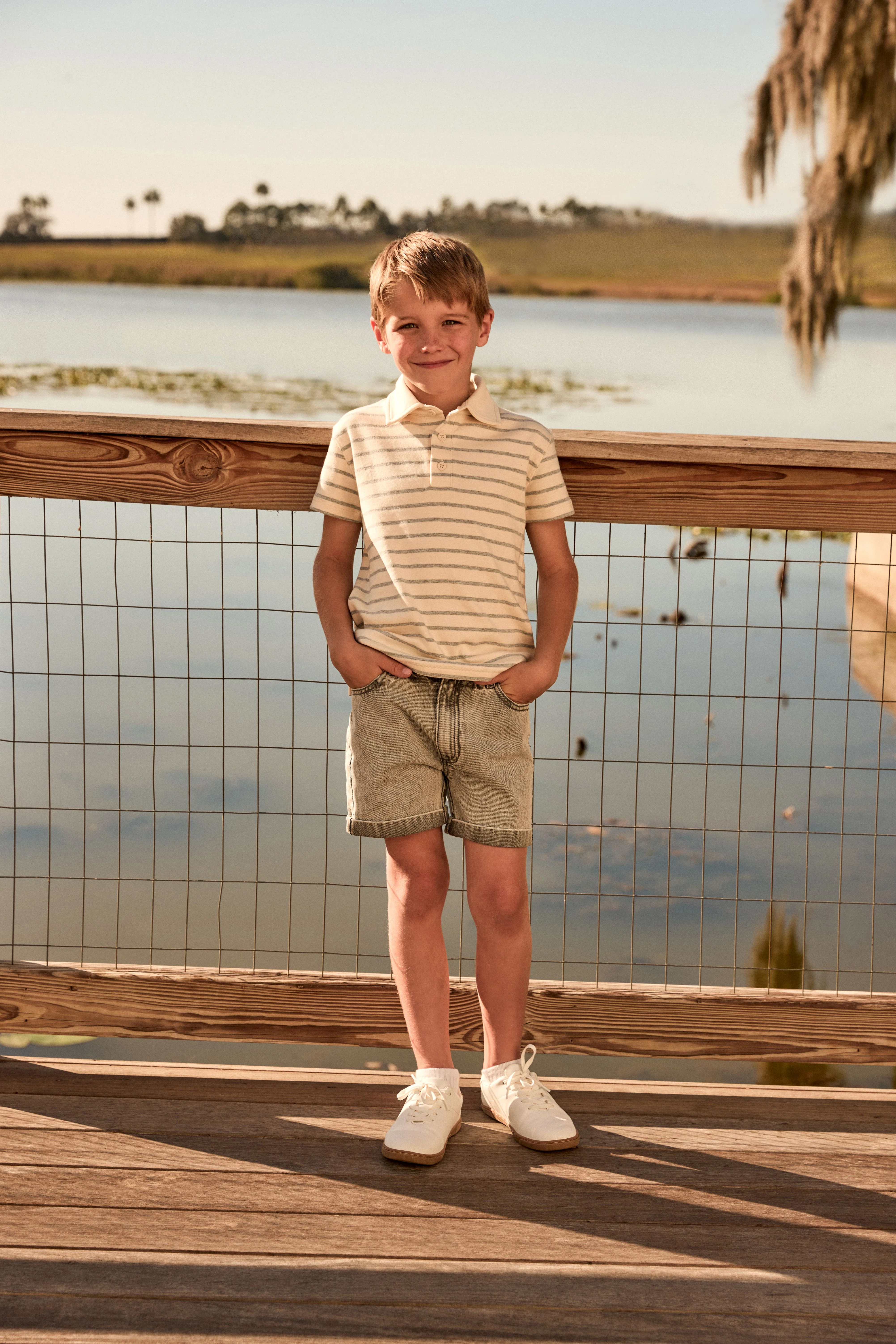 Little Parni Wide Striped Boys Polo (K615) - Grey/Ivory - Image 2