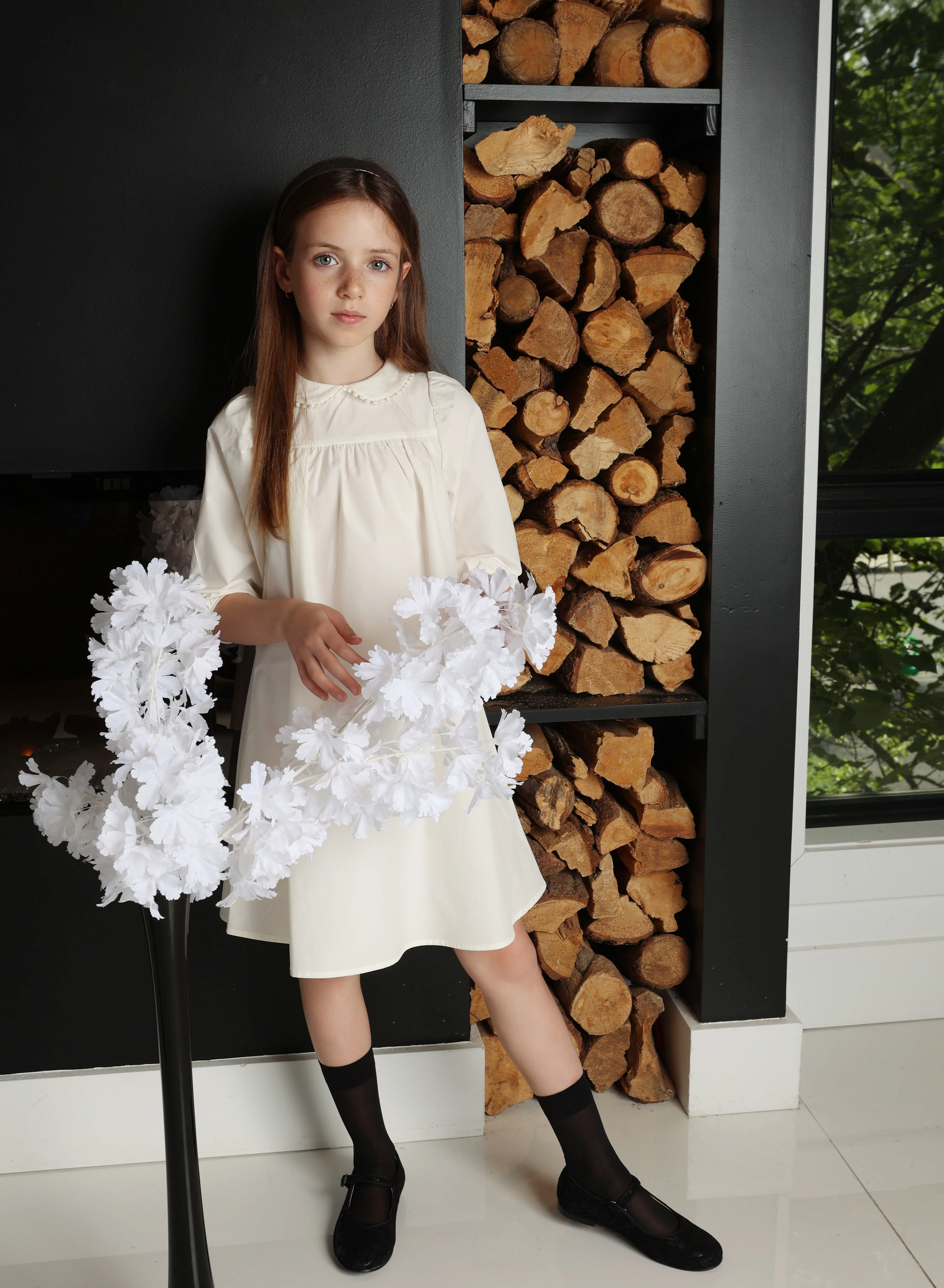 Little Tempest Cream Button Back Empire Waist Taffeta Dress - Image 2