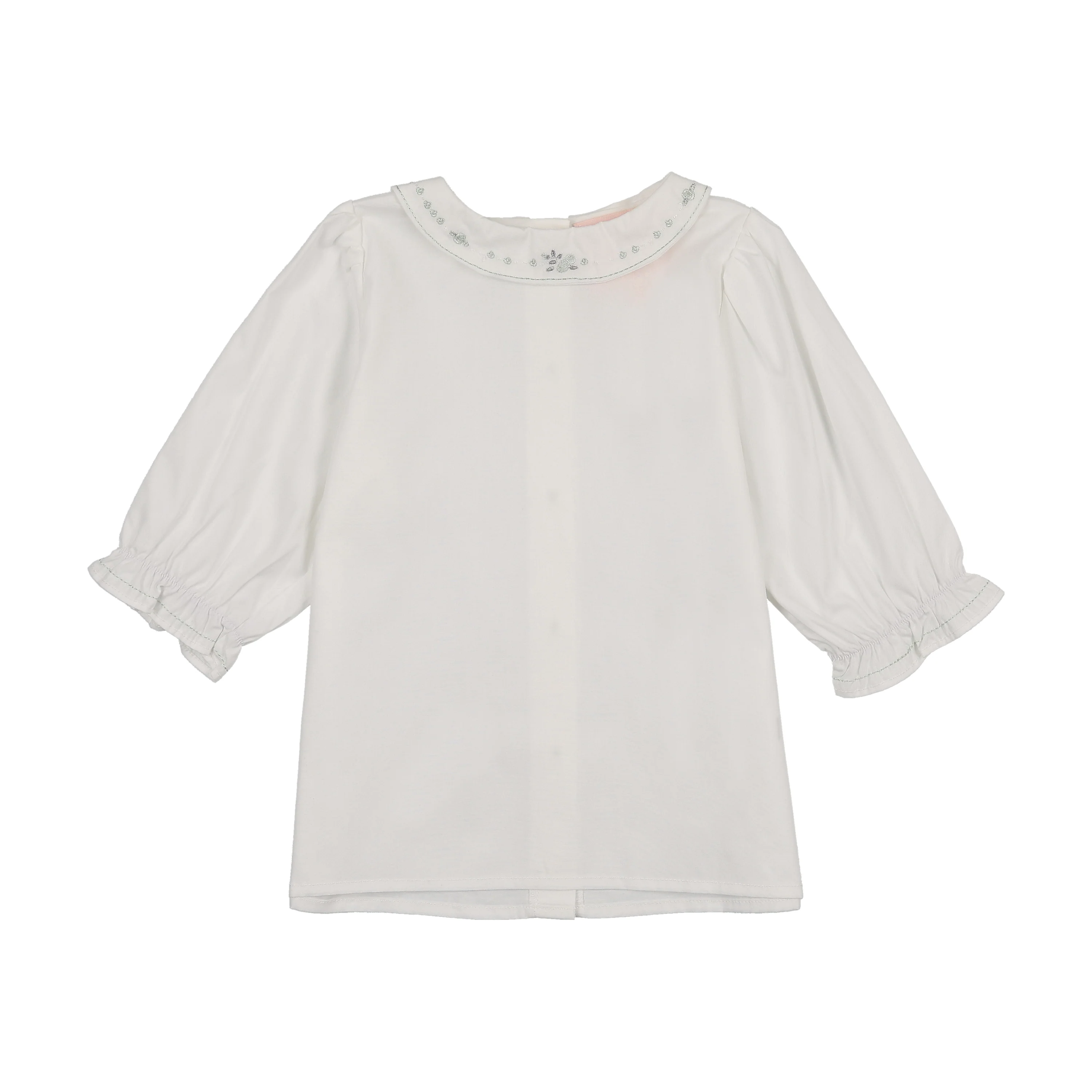 Little Tempest Scallop Hem Jumper And Embroidered Blouse Set - Mint Green/White - Image 7