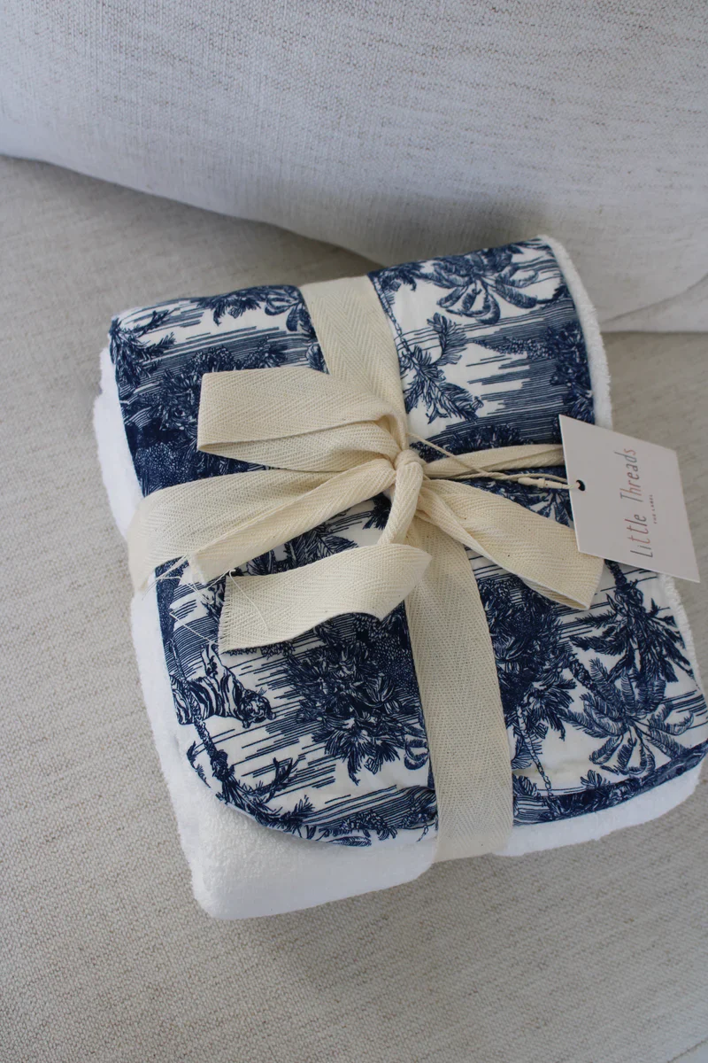 Little Threads Blue Toile Hooded Towel - Image 2