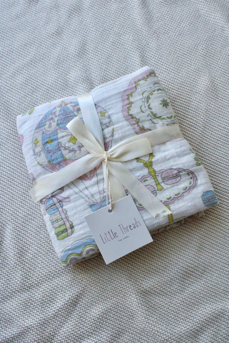 Little Threads Dreamy Carousel Muslin Blanket - Image 2