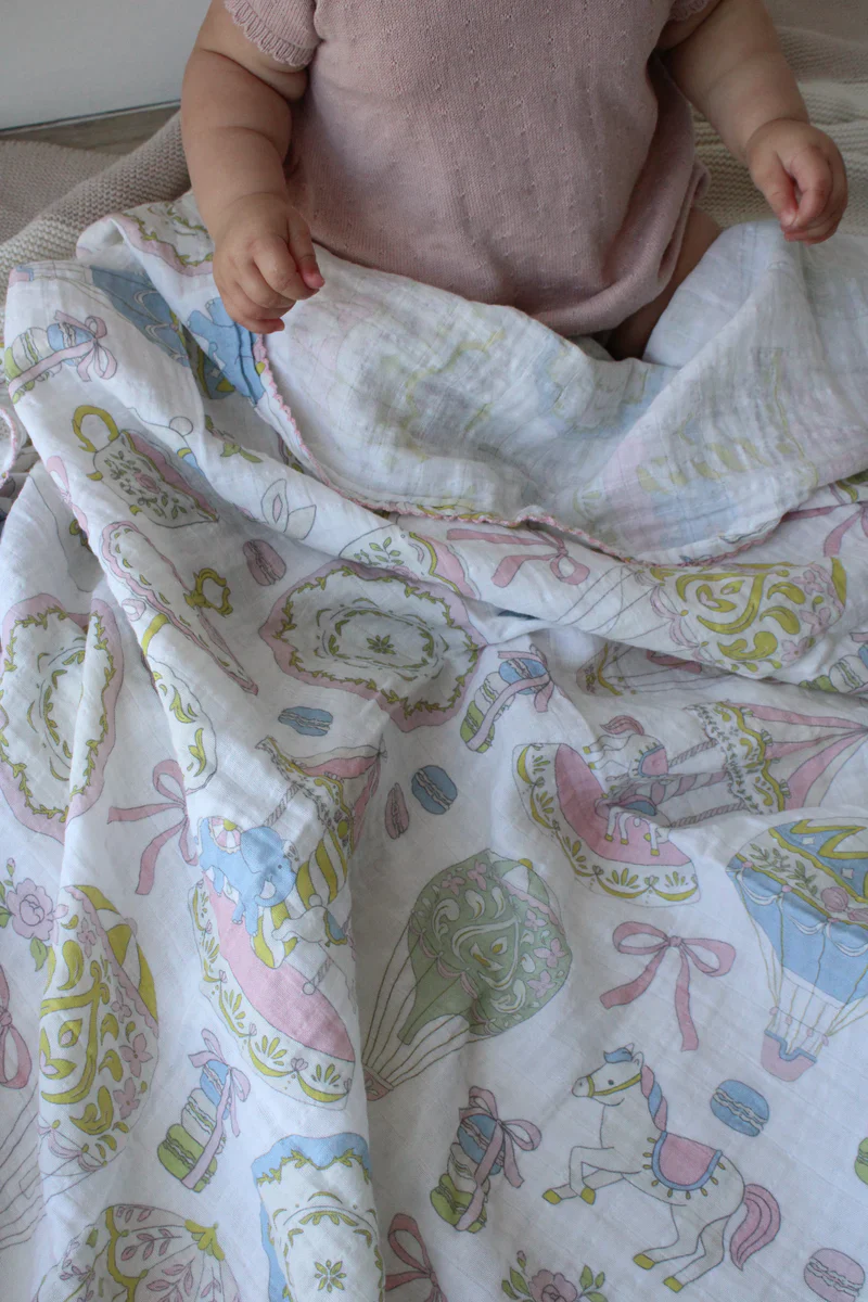 Little Threads Dreamy Carousel Muslin Blanket - Image 3