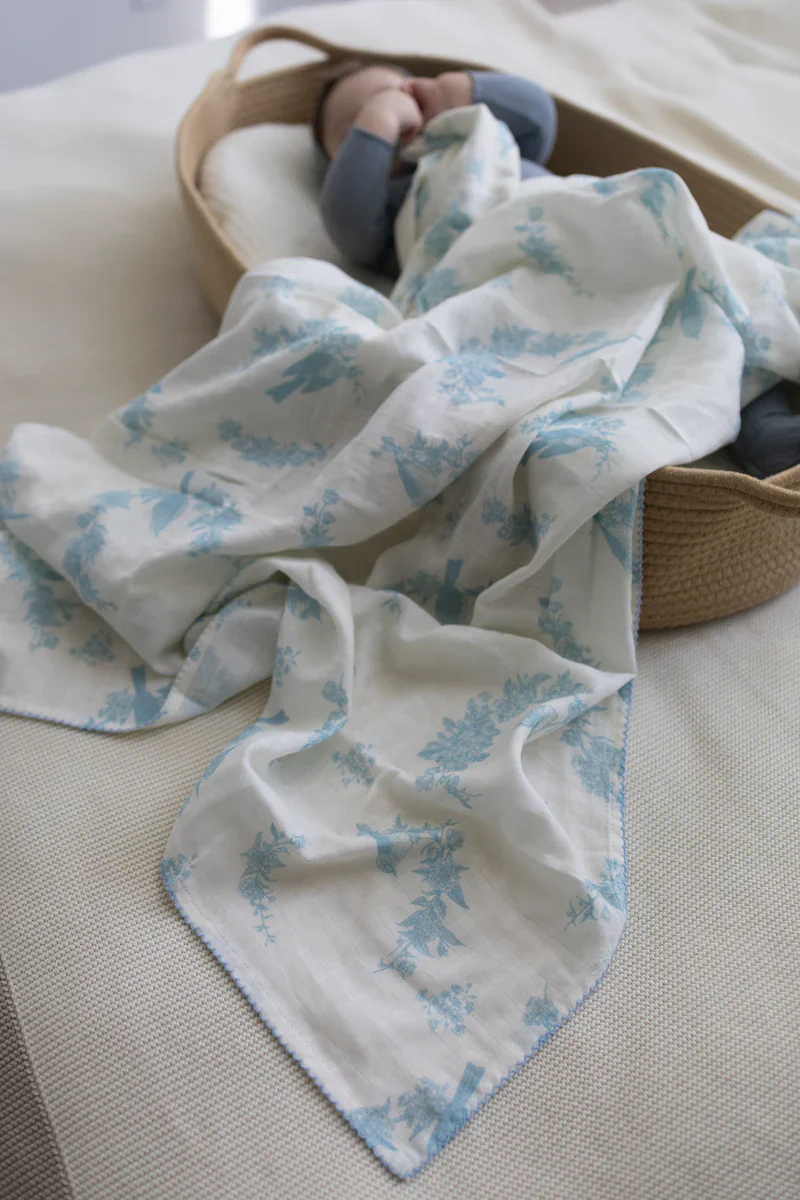 Little Threads Little Blue Bird Muslin Blanket - Image 2