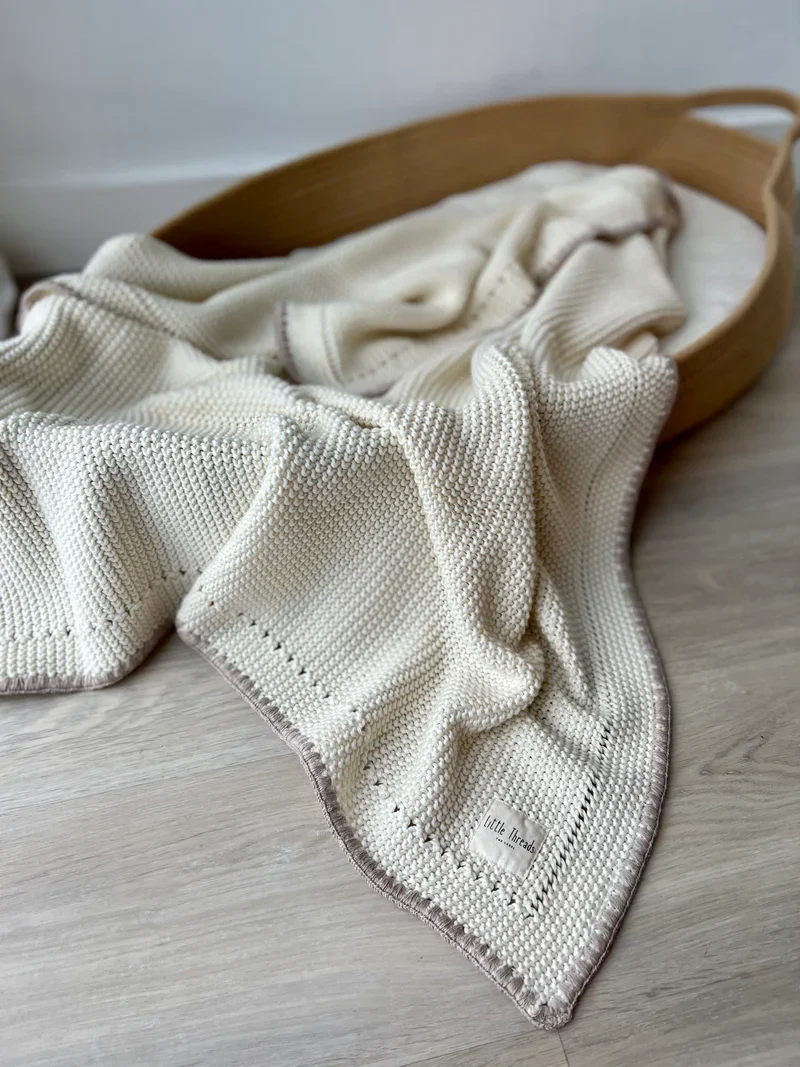Little Threads Oat Cream Knitted Cotton Blanket