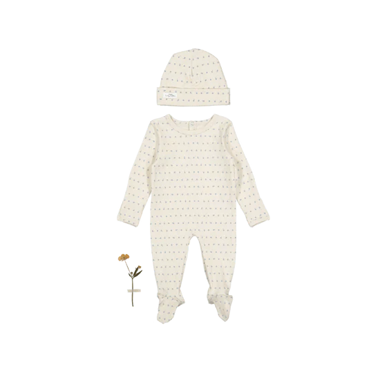 Lovely Littles Printed Footie And Hat - Mia Blue