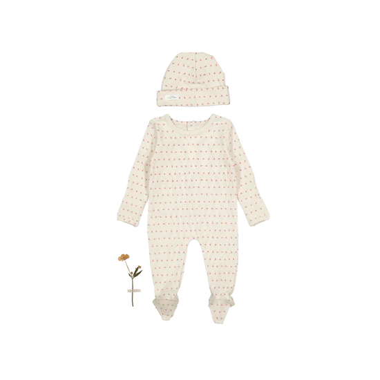 Lovely Littles Printed Footie And Hat - Mia Pink