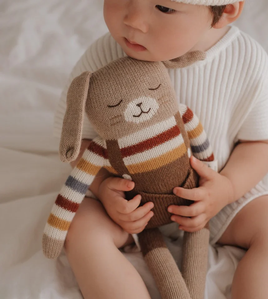 Main Sauvage Large Bunny Knit Toy - Rainbow Sweater - Image 2