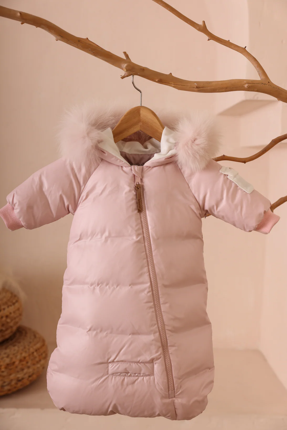 Mantel Side Zipper Sleeve Pocket Baby Bunting - Pink