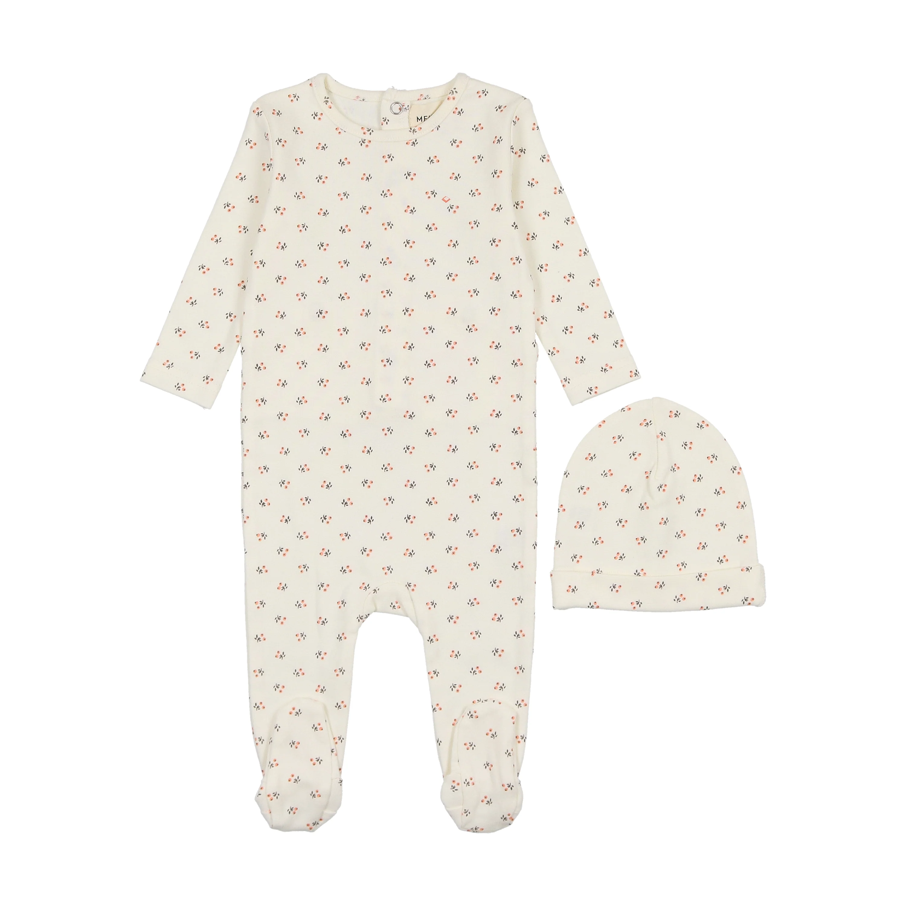 Mema Bud Print Footie & Beanie - Fusion Coral