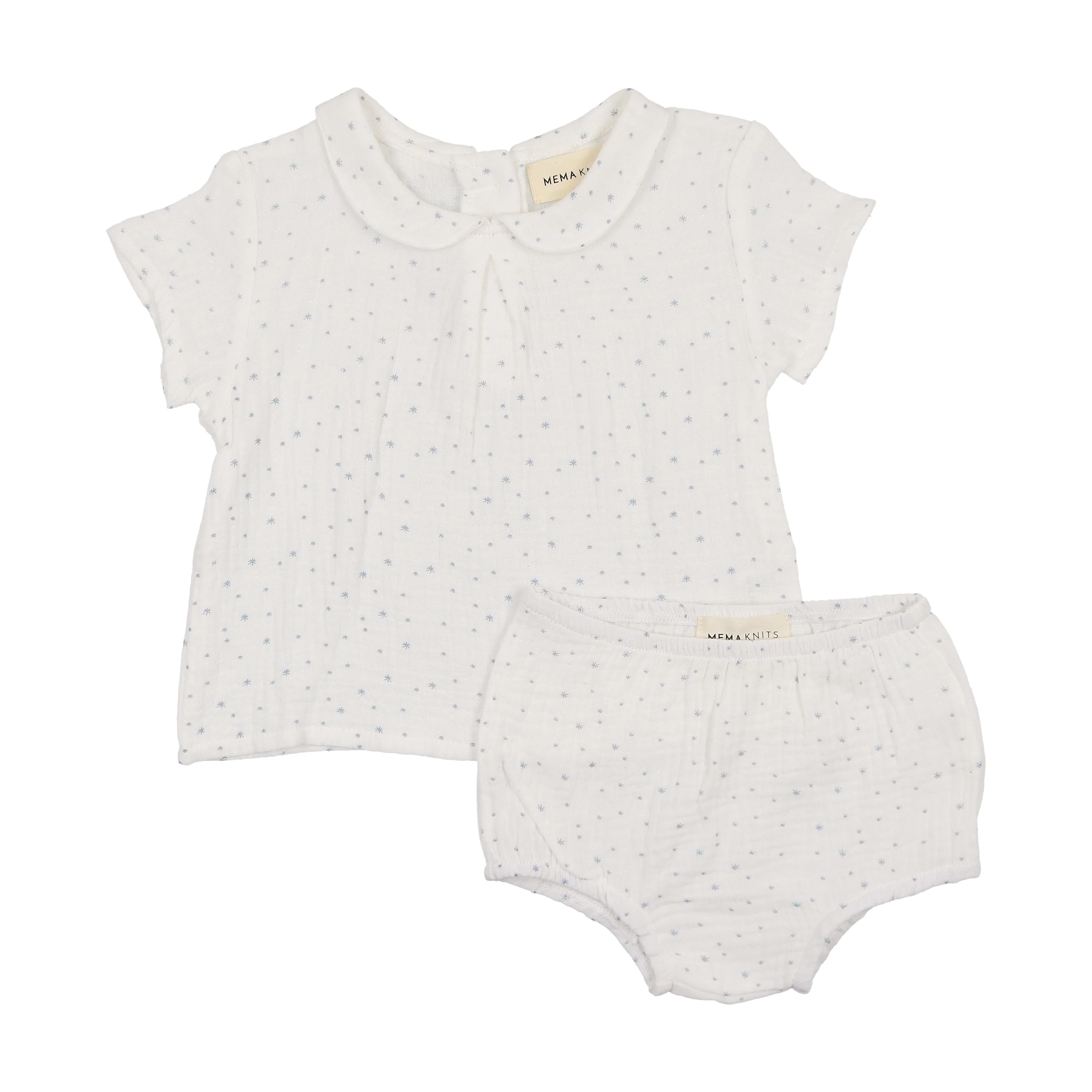 Mema Gauze Collared Shirt + Bloomer - White Faded Denim