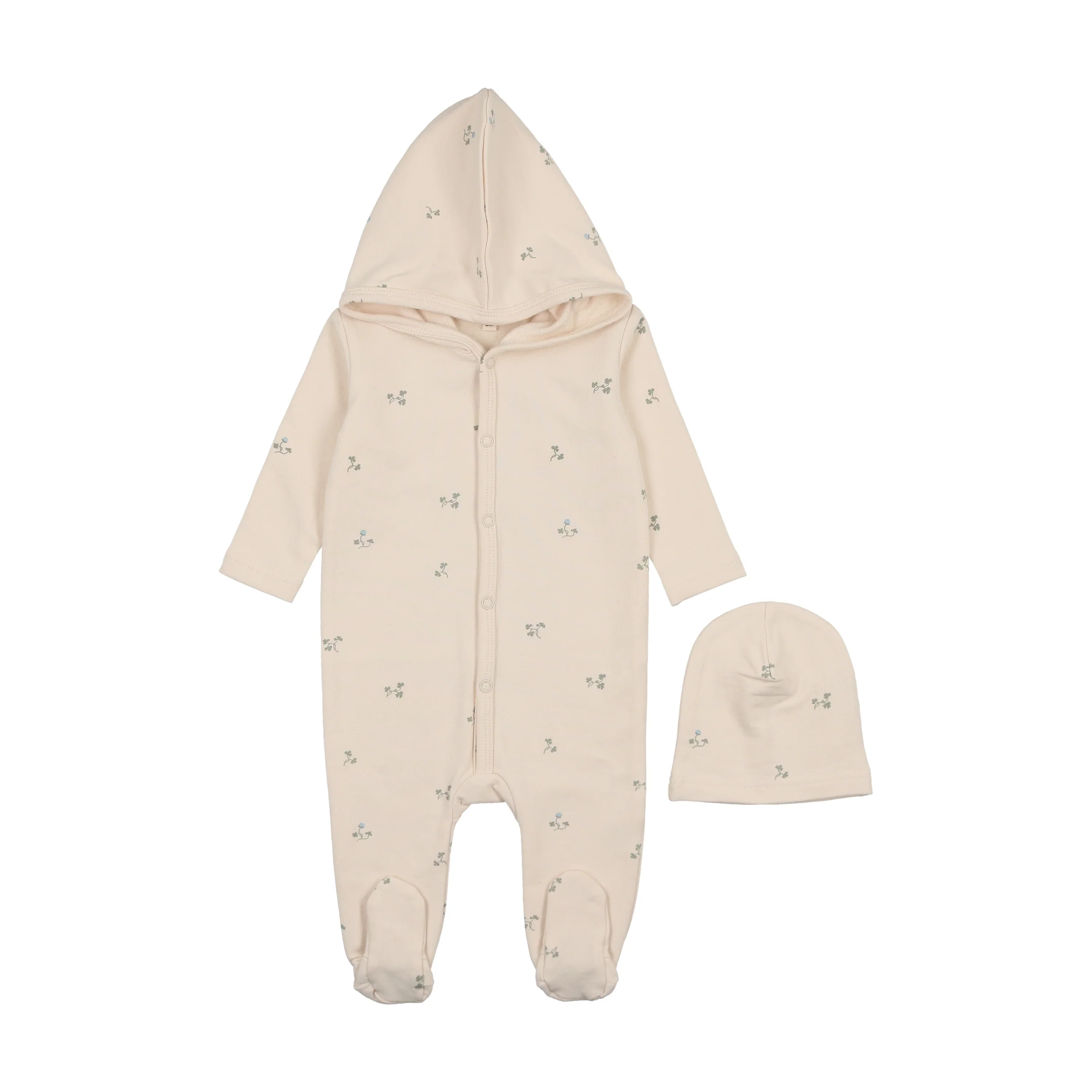 Mema Hooded Print Footie & Beanie - Blue Print
