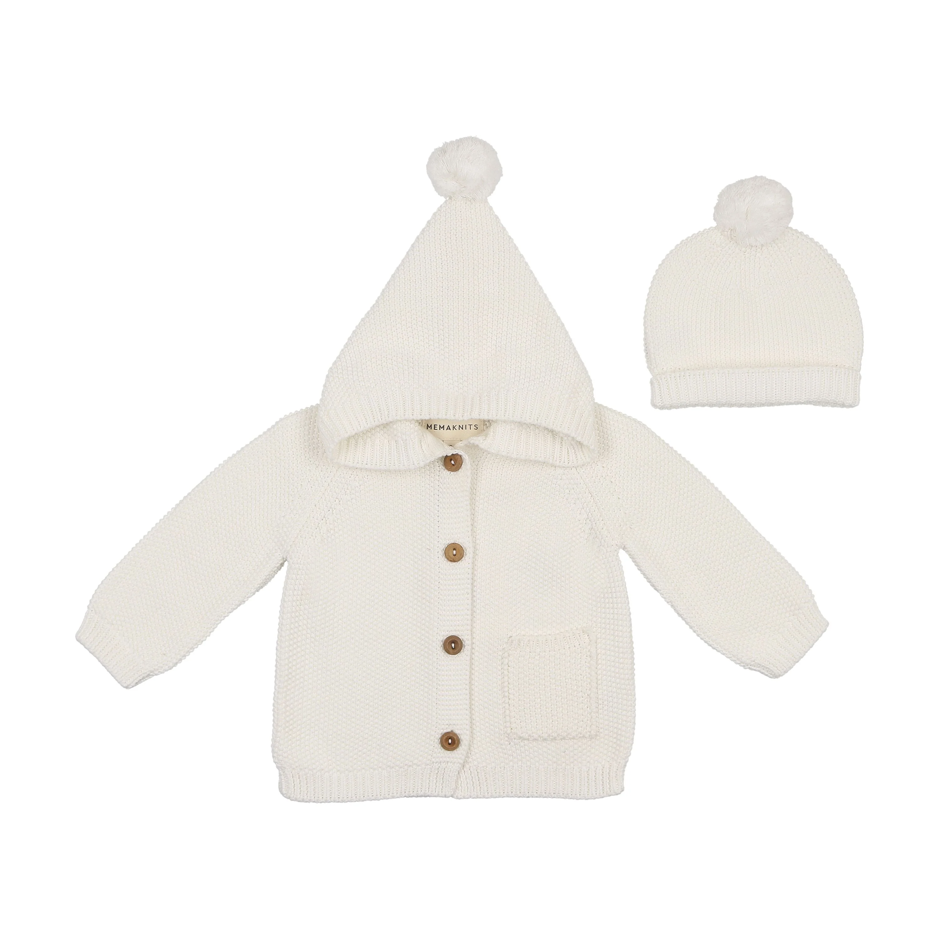 Mema Knits Hooded Knit Sweater And Beanie - Cream