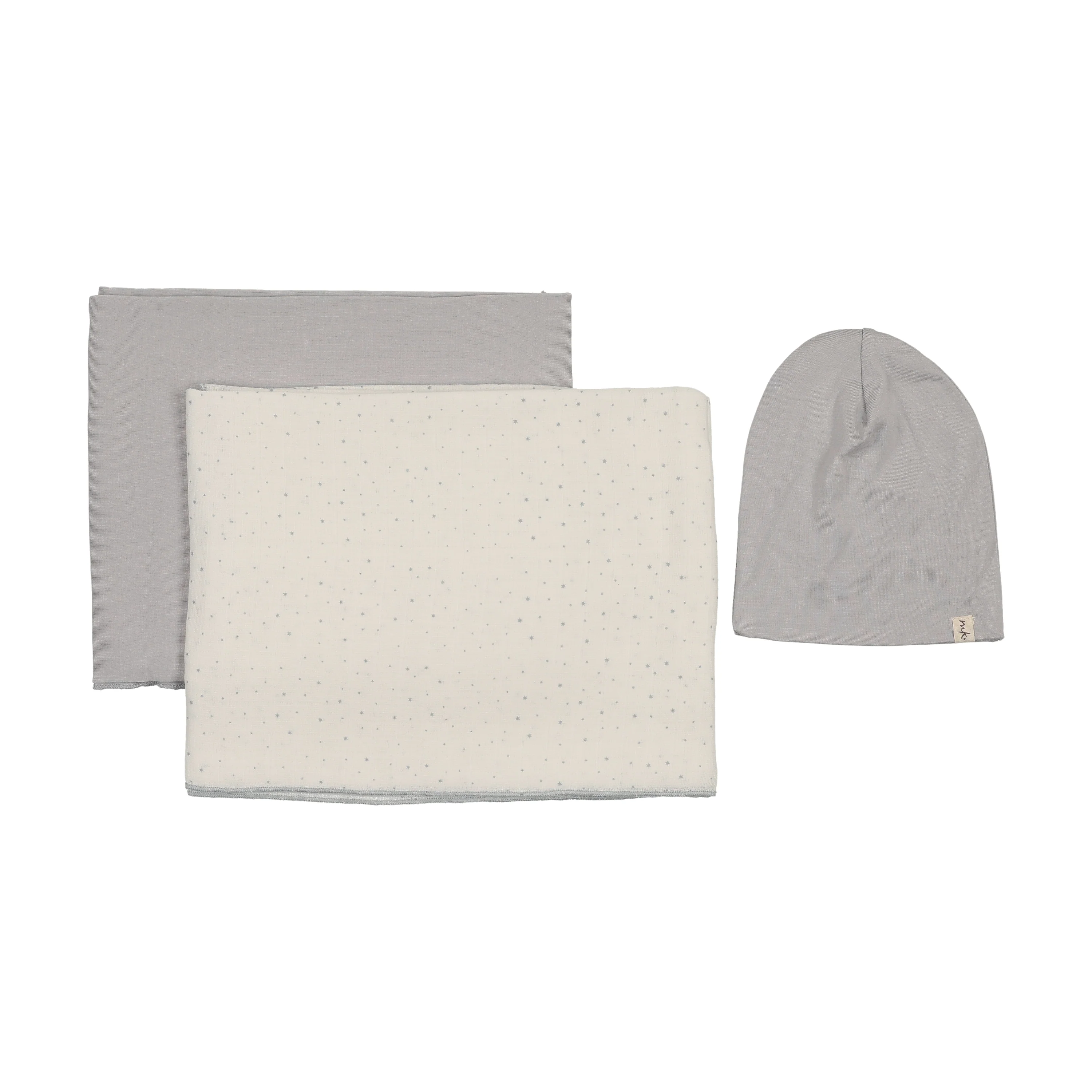 Mema Knits Bamboo Swaddles And Beanie Set - Grey Dawn Star Print - Image 2