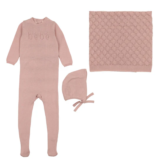 Mema Knits Bebe Knit 3 PC Set - Peach Dust