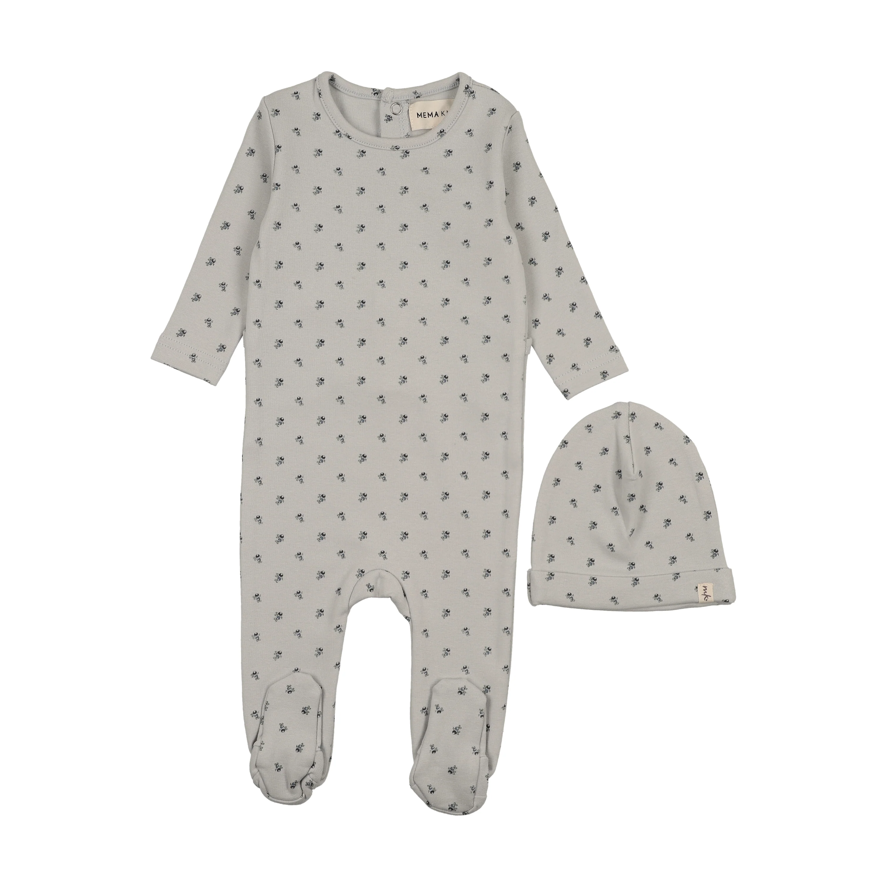 Mema Knits Berry Print Footie & Bonnet - Blue Berry Print
