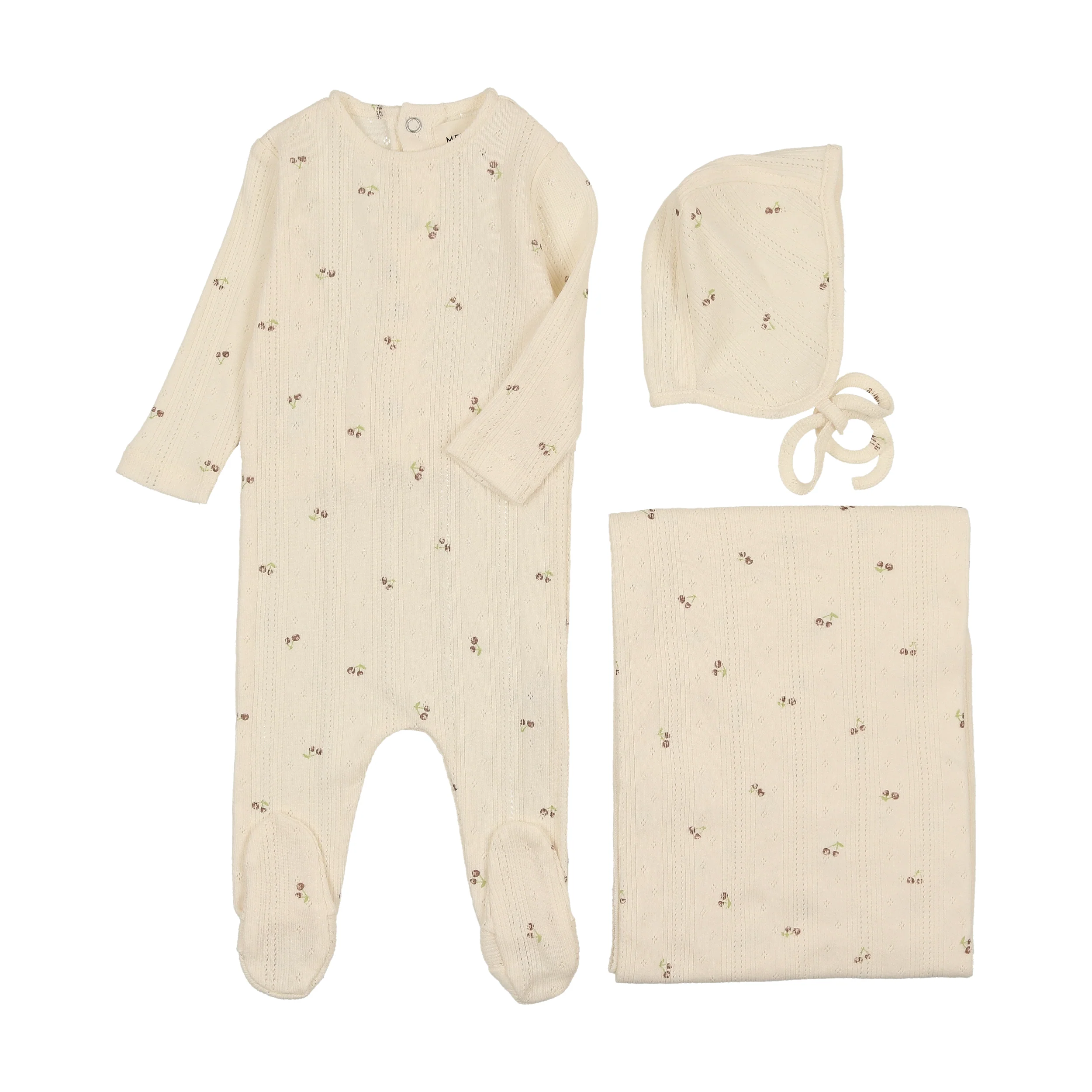 Mema Knits Cherry Pointelle 3PC Set - Brown