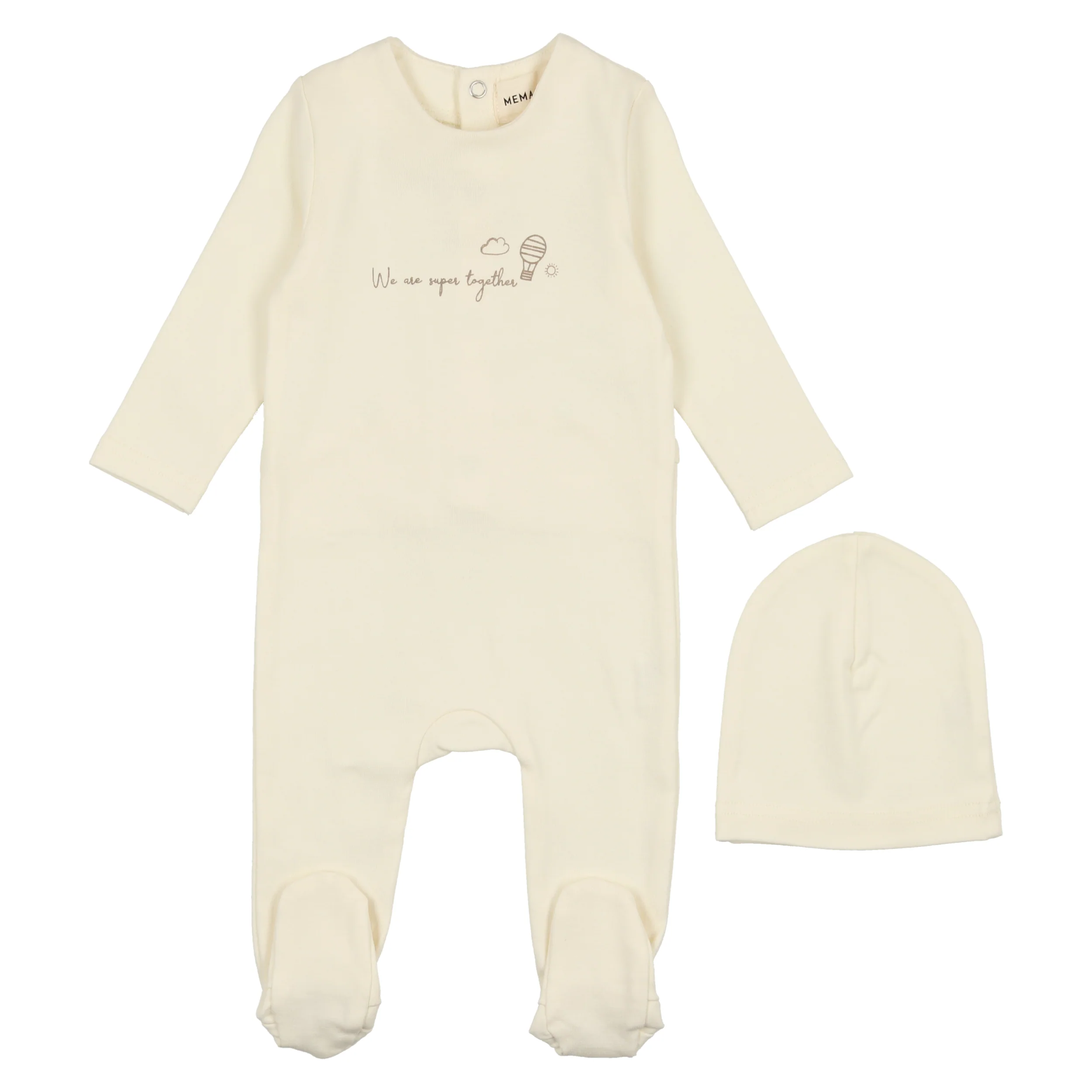 Mema Knits Cream Worded  Footie+ Beanie