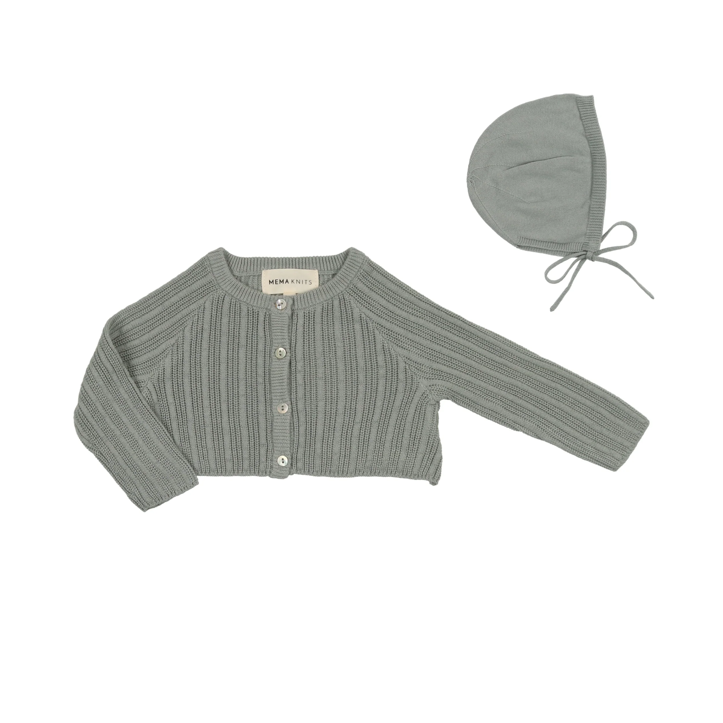 Mema Knits Crop Pointelle Cardigan Bonnet - Powder Blue