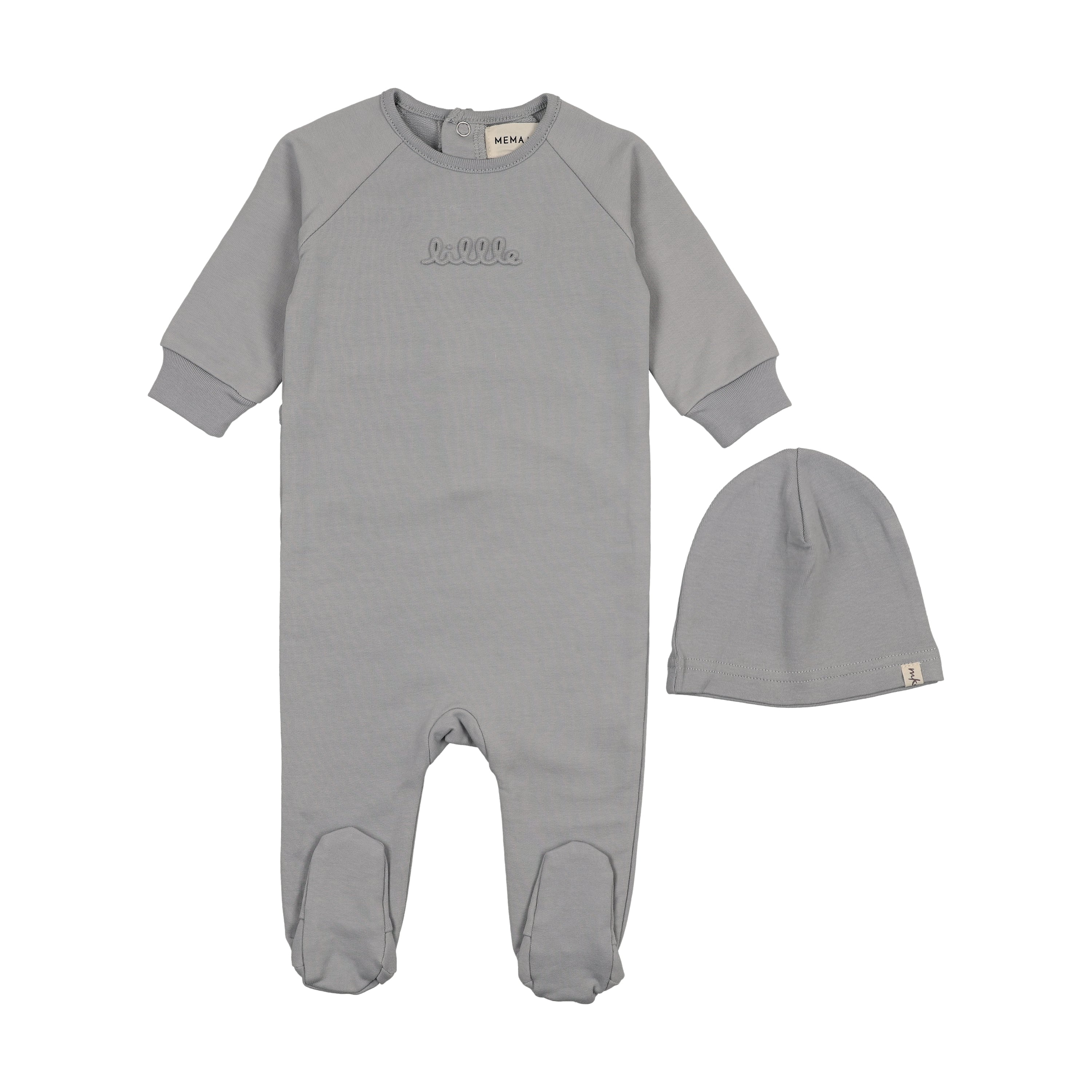 Mema Knits Embossed sweatshirt Footie & Beanie - Windy Blue