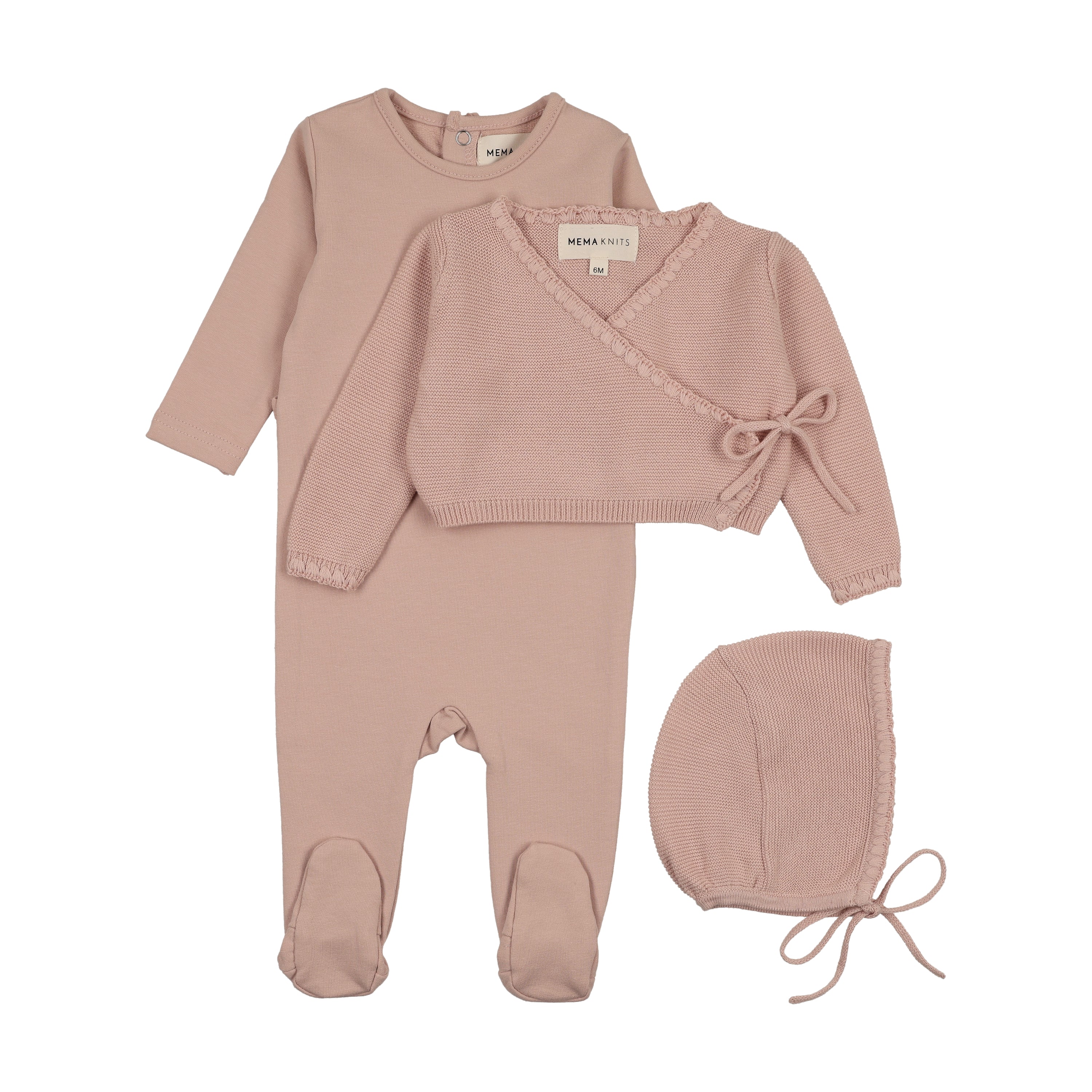 Mema Knits Embroidered Edge Knit Four Piece Set - Pale Pink - Image 2
