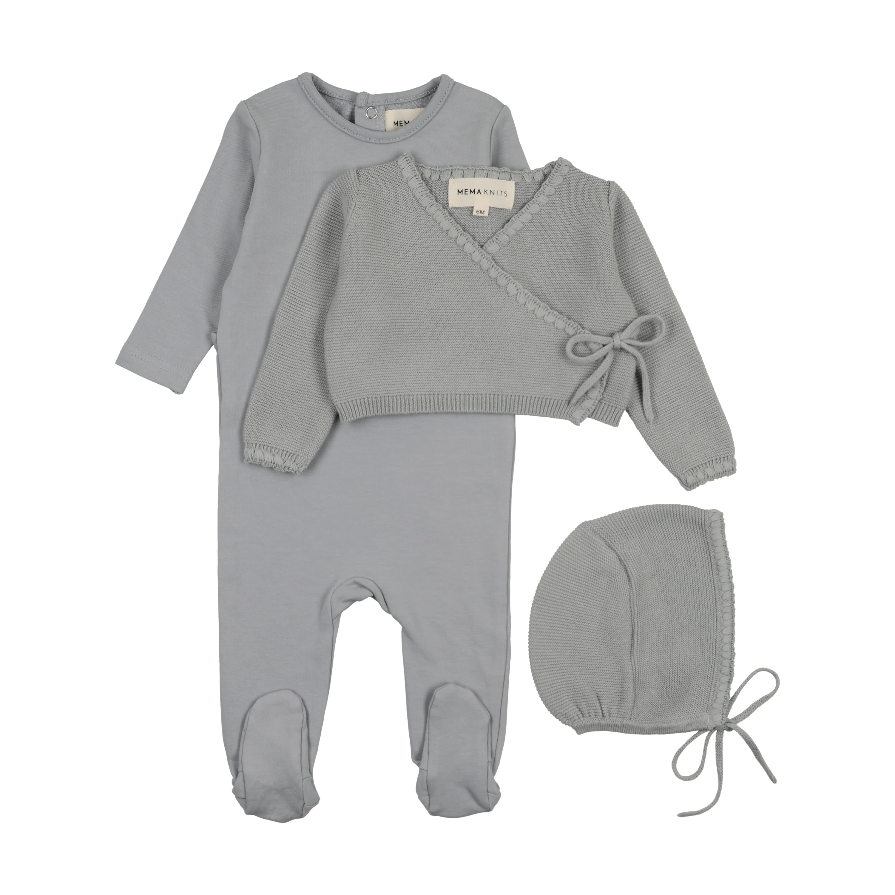 Mema Knits Embroidered Edge Knit Four Piece Set - Windy Blue - Image 2