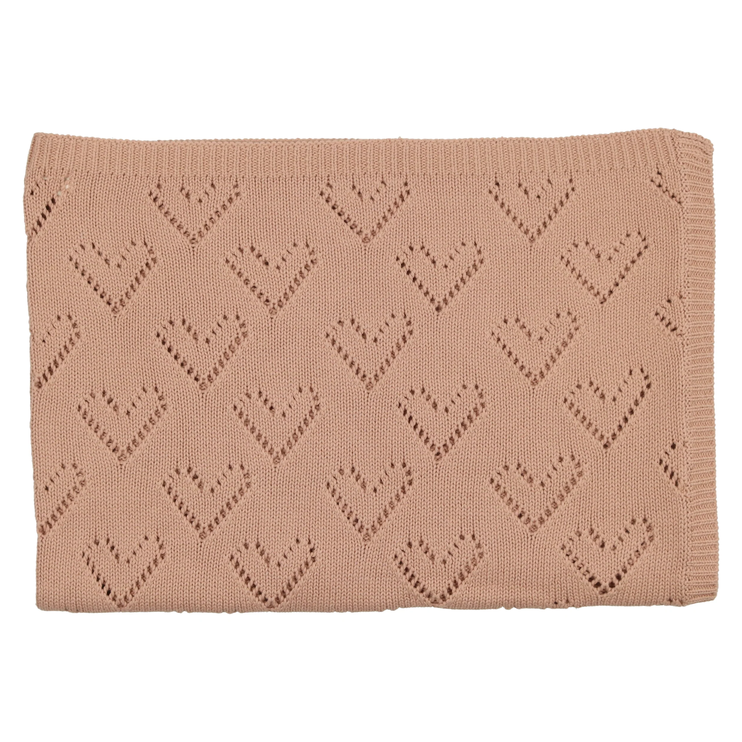 Mema Knits Heart Pointelle Blanket Pink