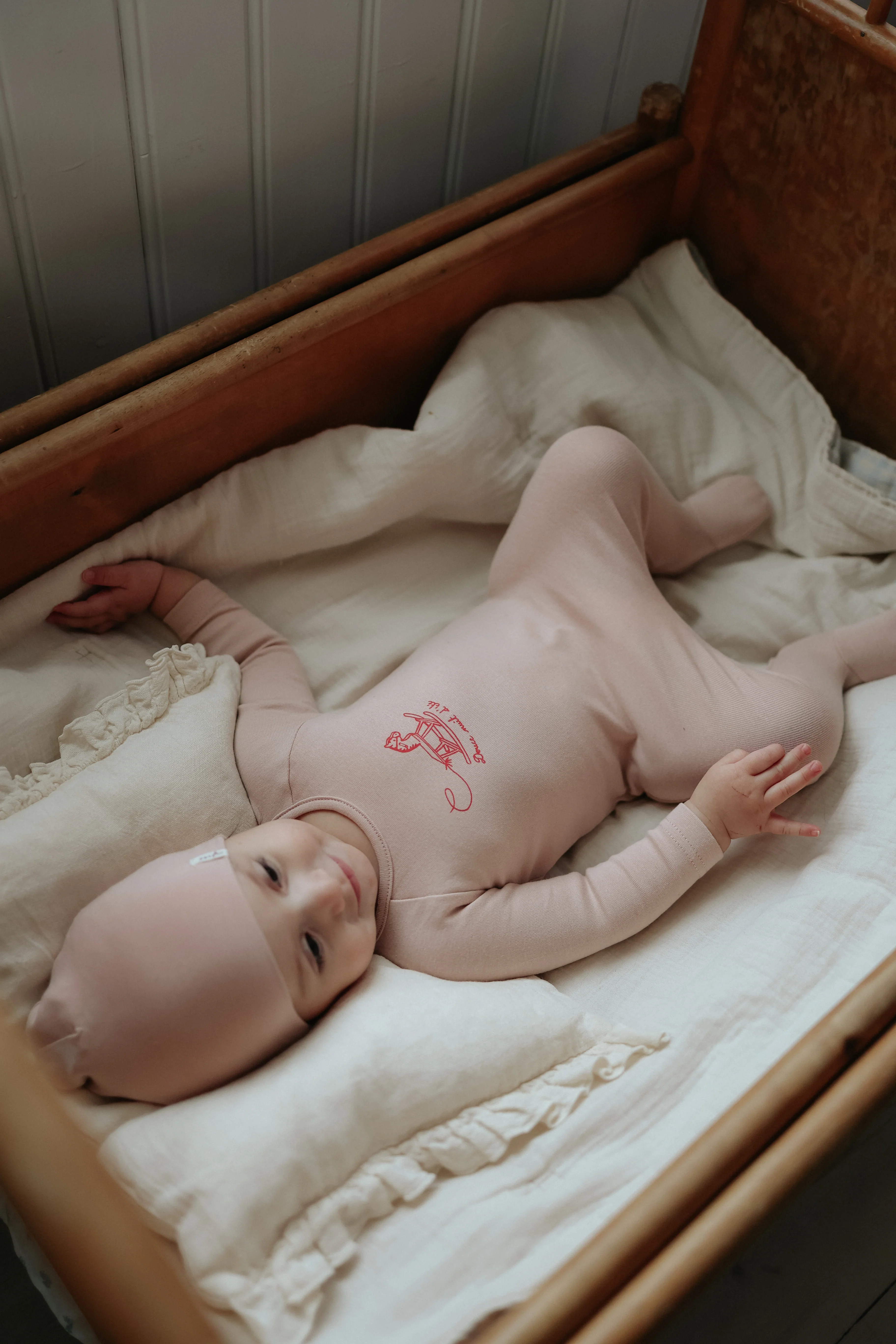 Mema Knits Horse Rocker Layette Set - Pale Pink - Image 3
