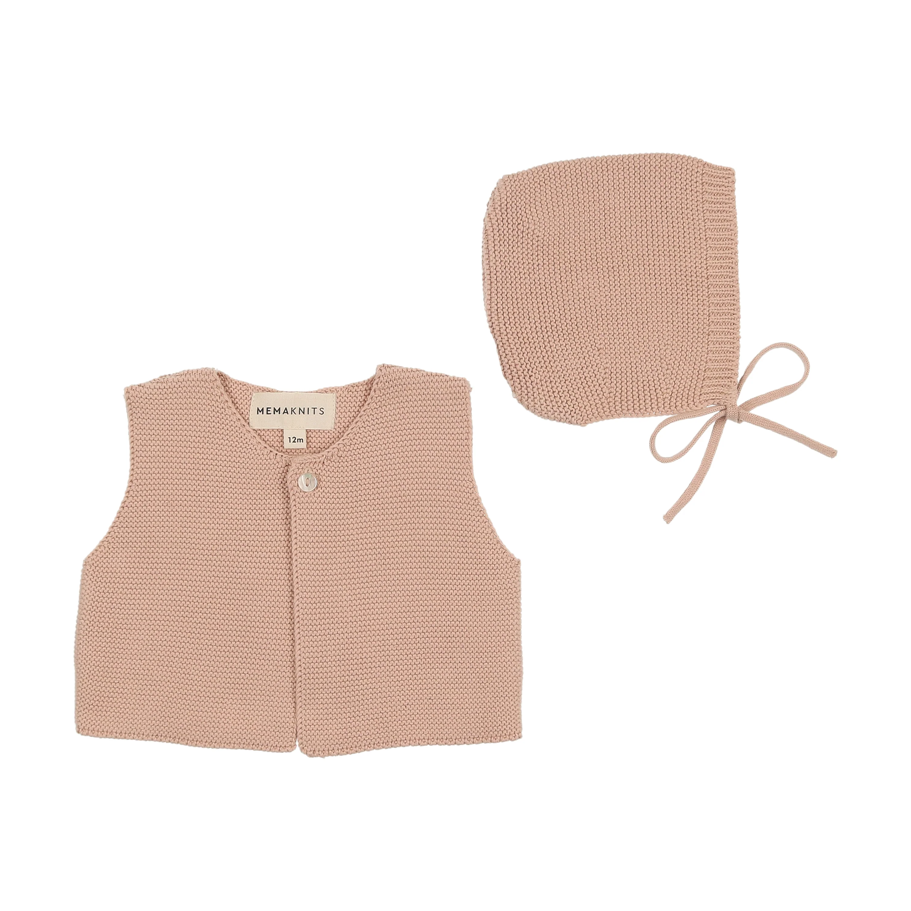 Mema Knits Knit Cropped Vest & Bonnet - Peach Dust