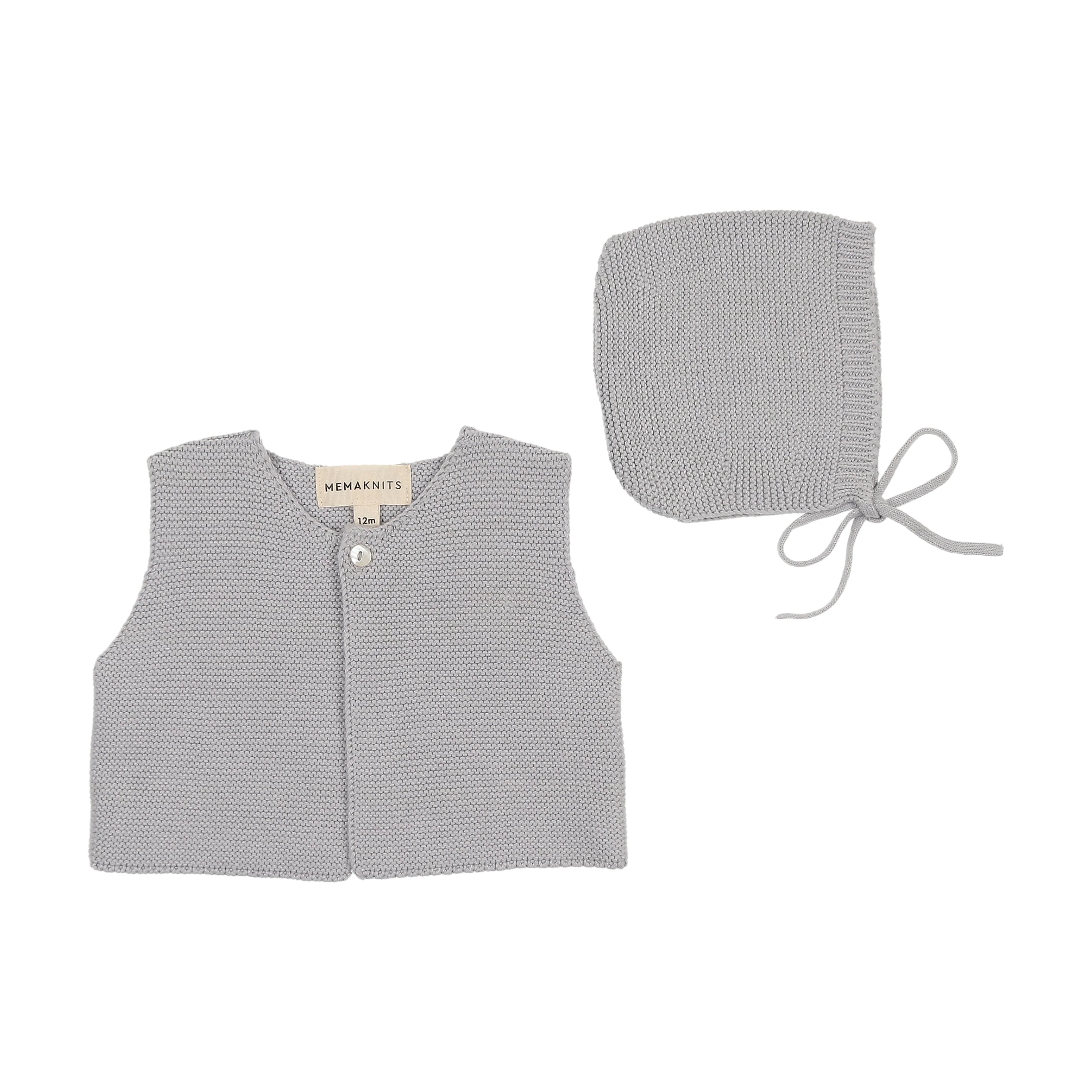 Mema Knits Knit Cropped Vest & Bonnet - Light Blue