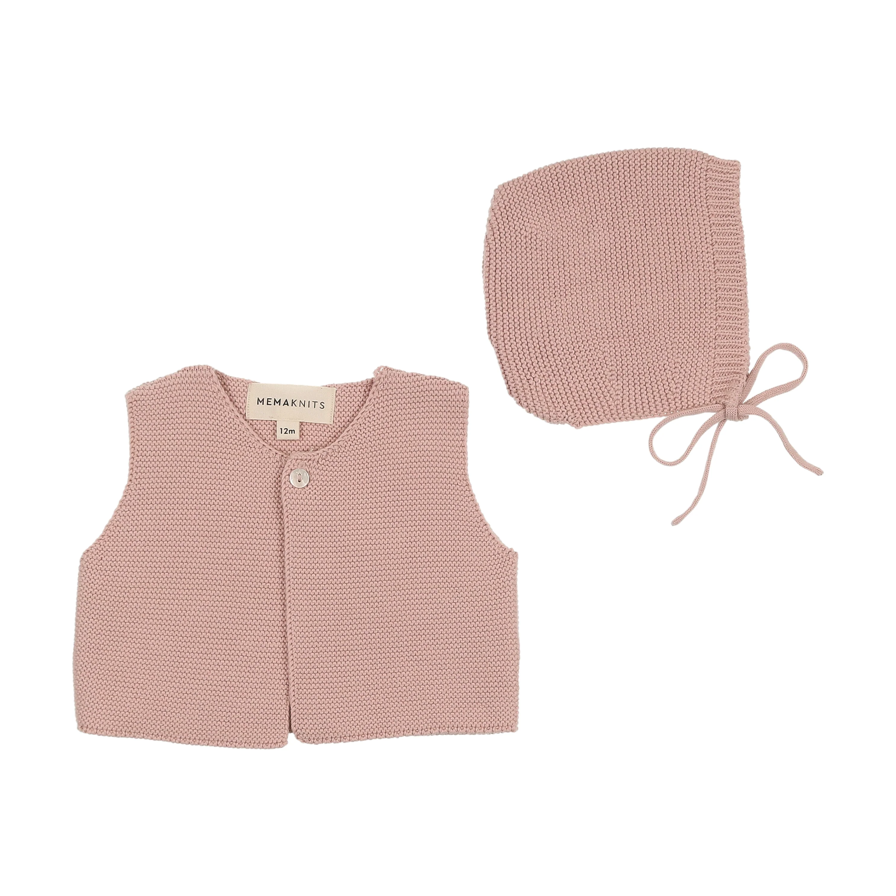 Mema Knits Knit Cropped Vest & Bonnet - Rose