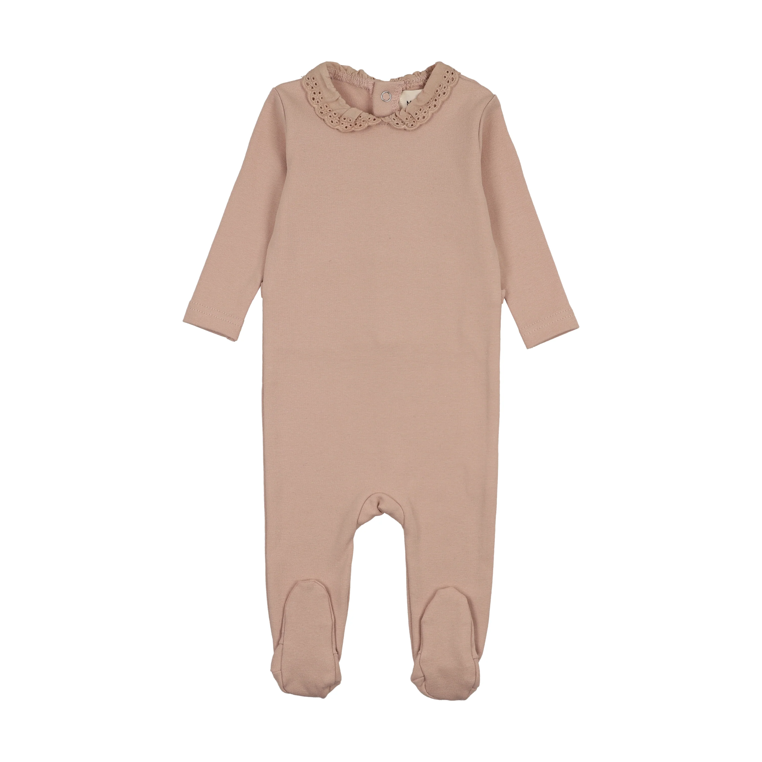 Mema Knits Lace Collar Footie - Pale Pink